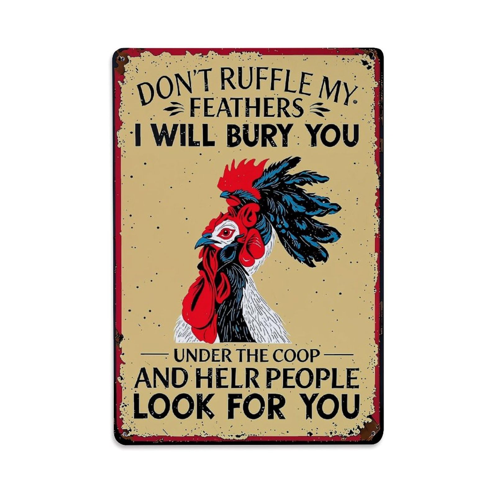 Jdfenggu Vintage Rooster Warning Humor Farm Art Retro Metal Tin Sign, Decor Art Poster For Bar, Home, Man Cave, Kitchen, Laundry Room Gift 8X12inch