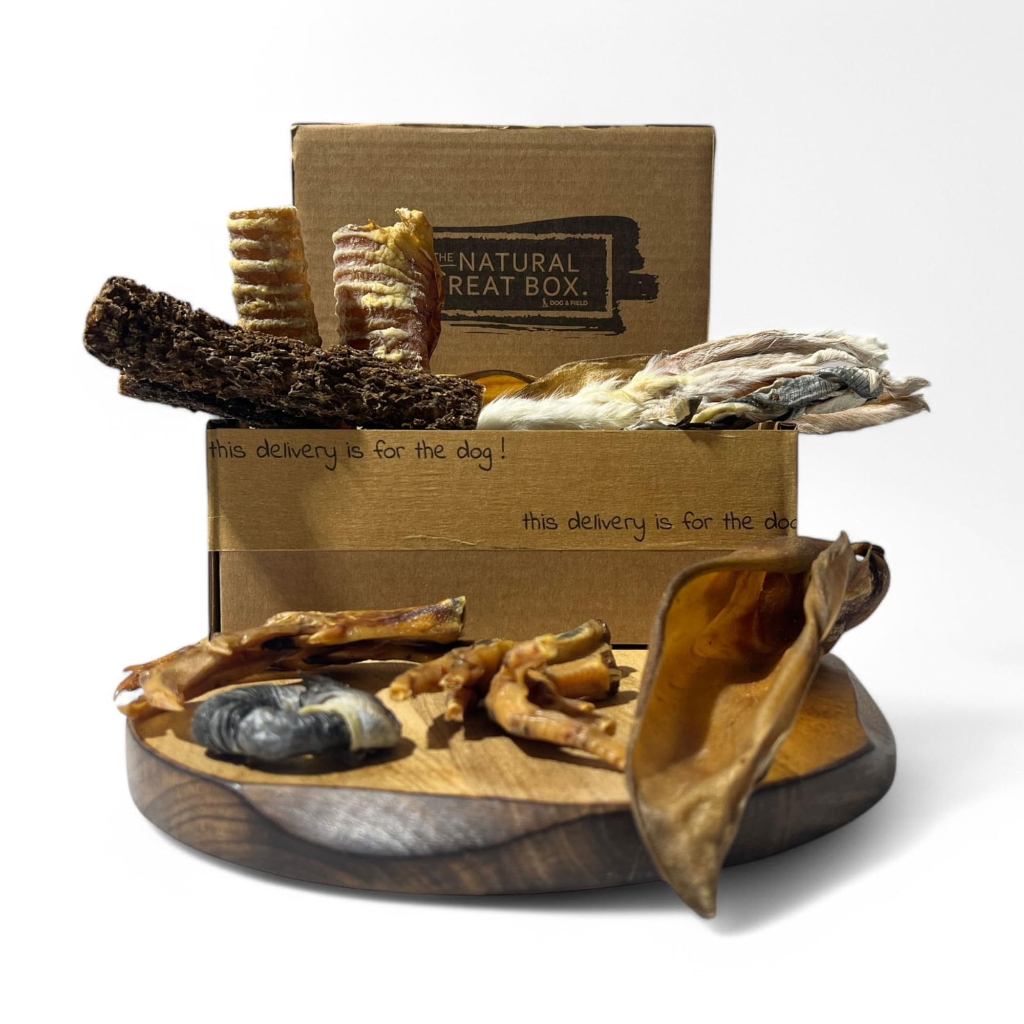 Dog & Field Middy Meaty 15 Piece Natural Dog Treat Box, 100% Natural Dog Chews & Treats. Chicken Feet, Rabbit Ears with Fur