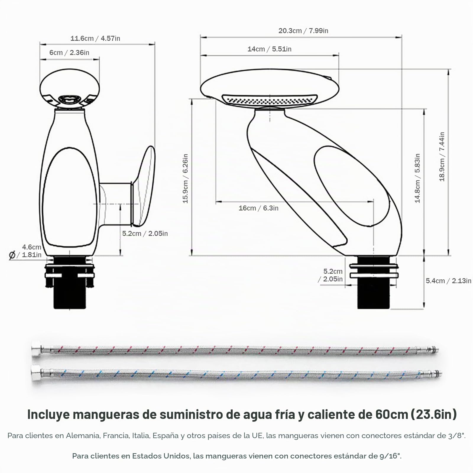 Grifo de baño extensible con iluminación multicolor, 4 modos, giratorio 360°, extensible, cartucho de cerámica, grifo de baño con conector de 3/8 pulgadas (gris unmetal)
