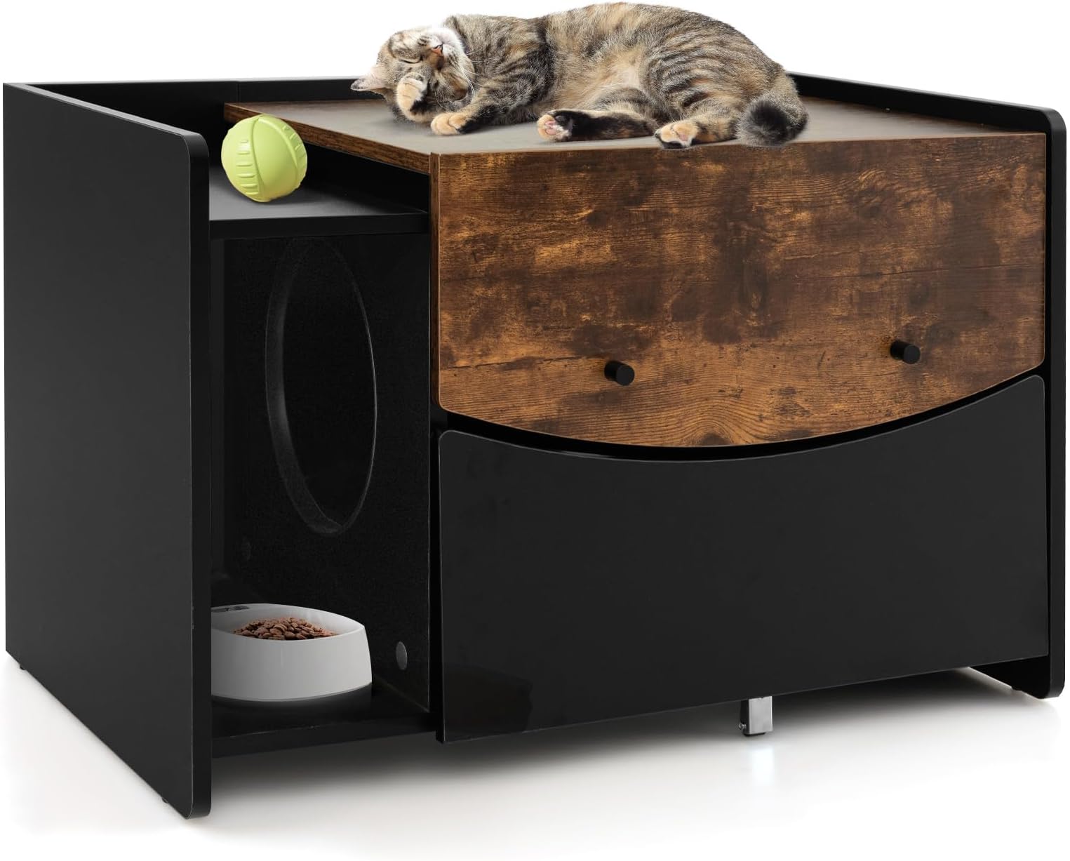 GYMAX Cat Litter Box Enclosure, Hidden Kitty Washroom Storage Cabinet ...