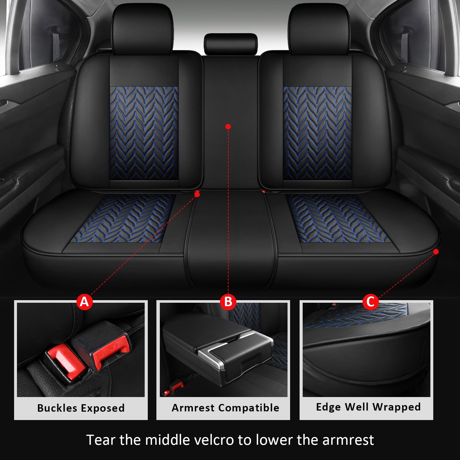 MIROZO F150 Seat Covers,Faux Leather Truck Seat Covers for Ford Full Set Pickup Seat Cover Fit for 2015-2025 Ford F-150 F-250 F-350 Crew Cab,F150 F250 F350 Seat Cover(Black and Blue,Full Set)