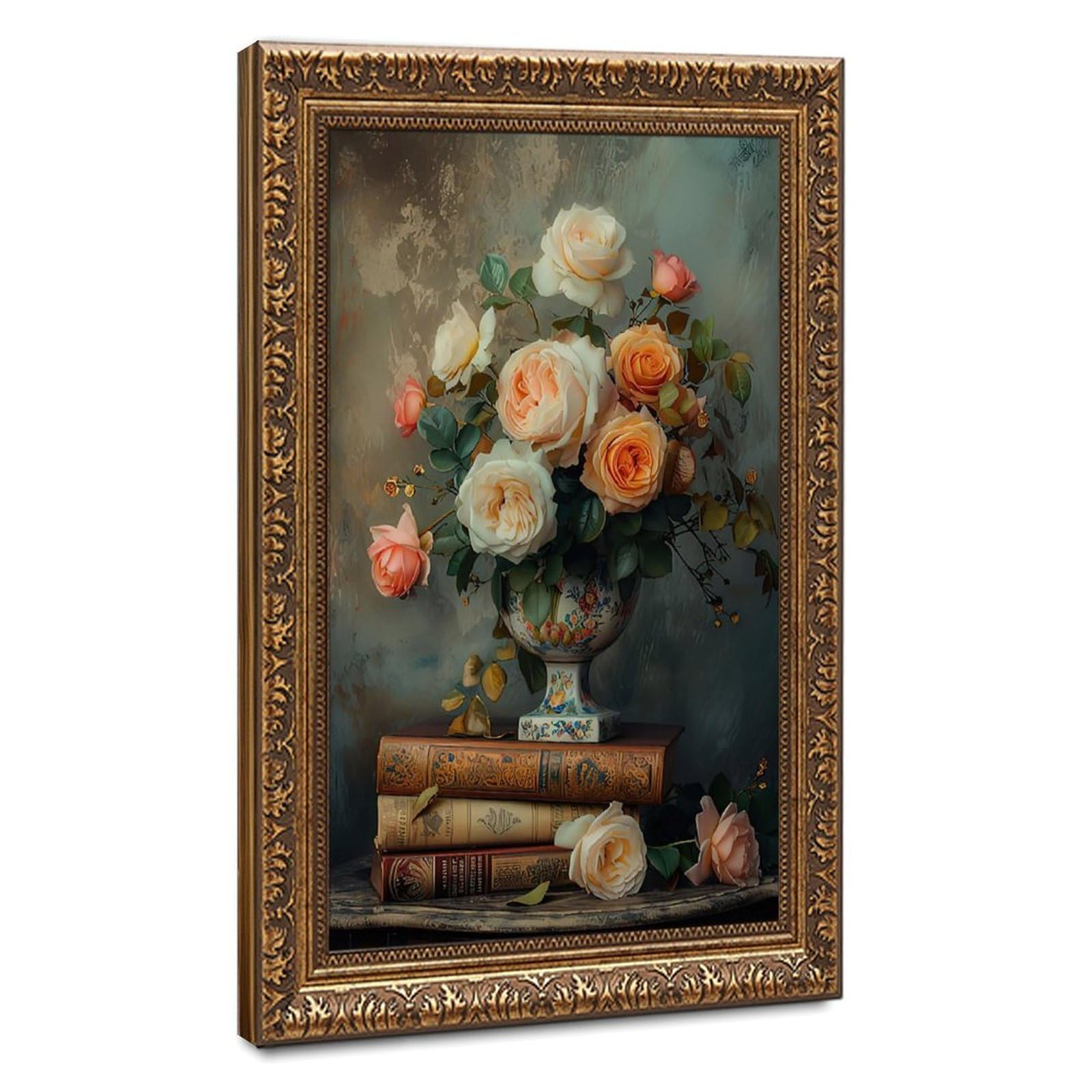 Bareronor Vintage Rose Vase & Books Canvas Poster for Dorm Room Decor Gift