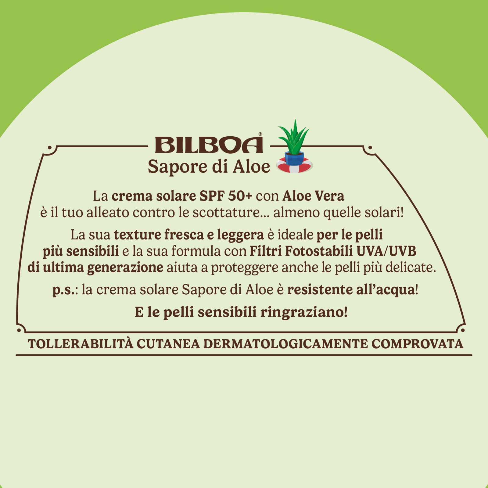 Bilboa, Sapore di Aloe, Crema Solare Spray SPF 50+, Protezione Solare con Profumo di Aloe Vera, Ideale per Pelli Sensibili, Texture Fresca e Leggera, Resistente all’Acqua, 250 ml