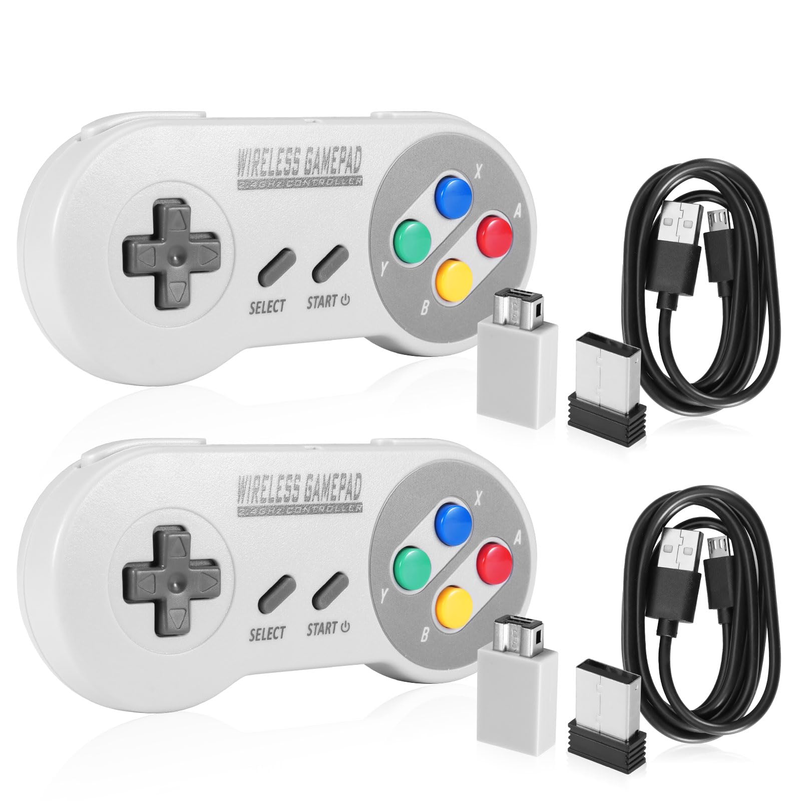 Binghe Controller SNES Wireless, SNES Game Controller Classic Mini Edition con Ricevitore SNES e Ricevitore USB 2.4GHz Compatibile con Switch/Switch OLED/Windows PC/MAC OS/Raspberry Pi(2 pezzi)