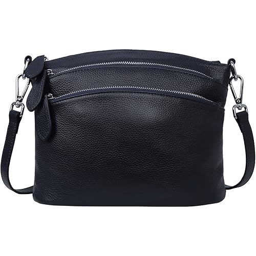 HESHE Leather Crossbody Bags Purses for Women Small Functional Multi Pocket Cross Body Purses Shoulder Satchel Handbags