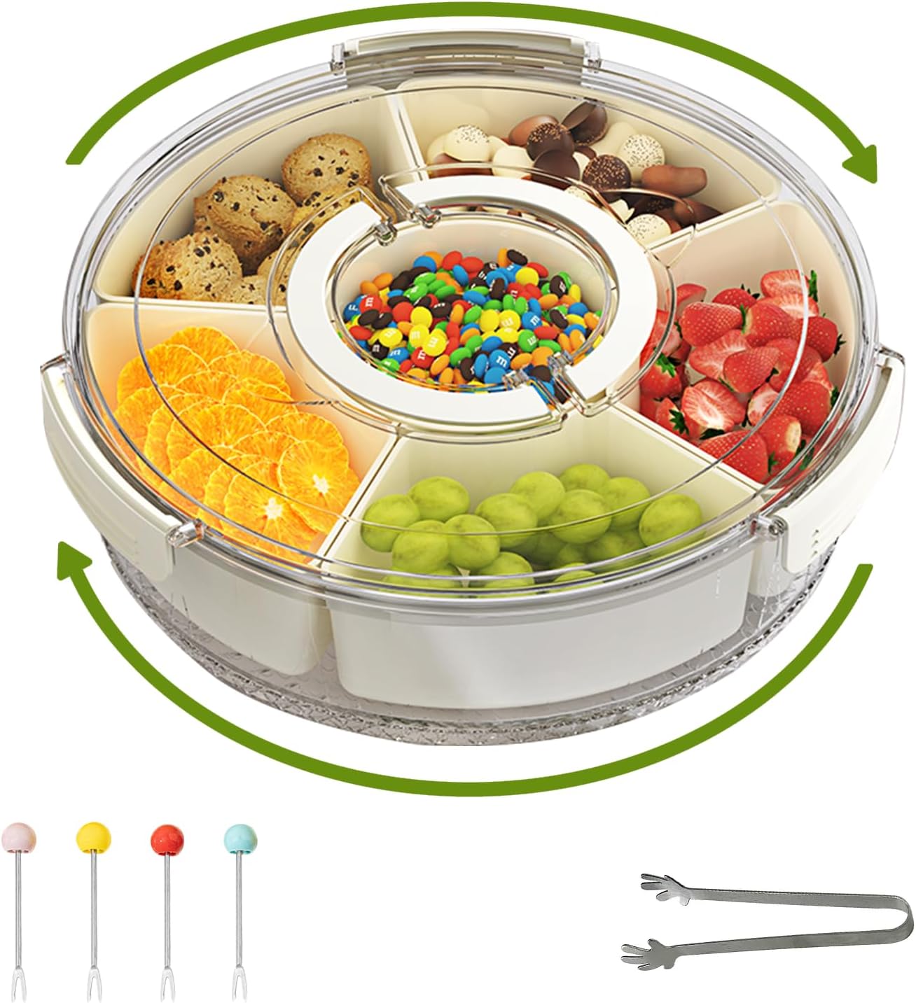 HiSweetHome Divided Rotating Serving Tray with Lid and Handle, 360 ...