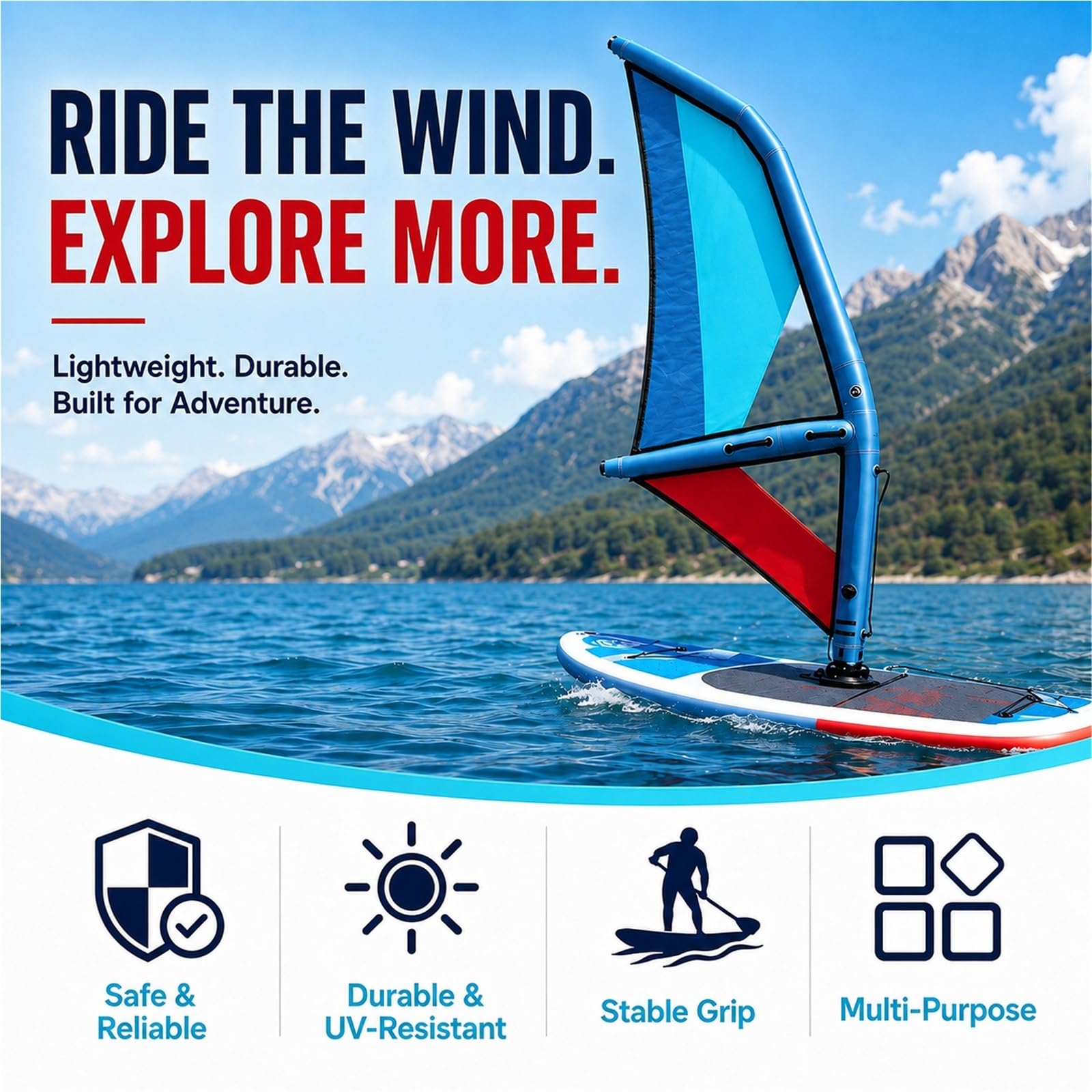 Aufblasbarer Surfflügel, handgehaltenes Windsurfsegel | Um 360° drehbare Basis und Pumpe im Lieferumfang enthalten, for Wingboard-Surfen.