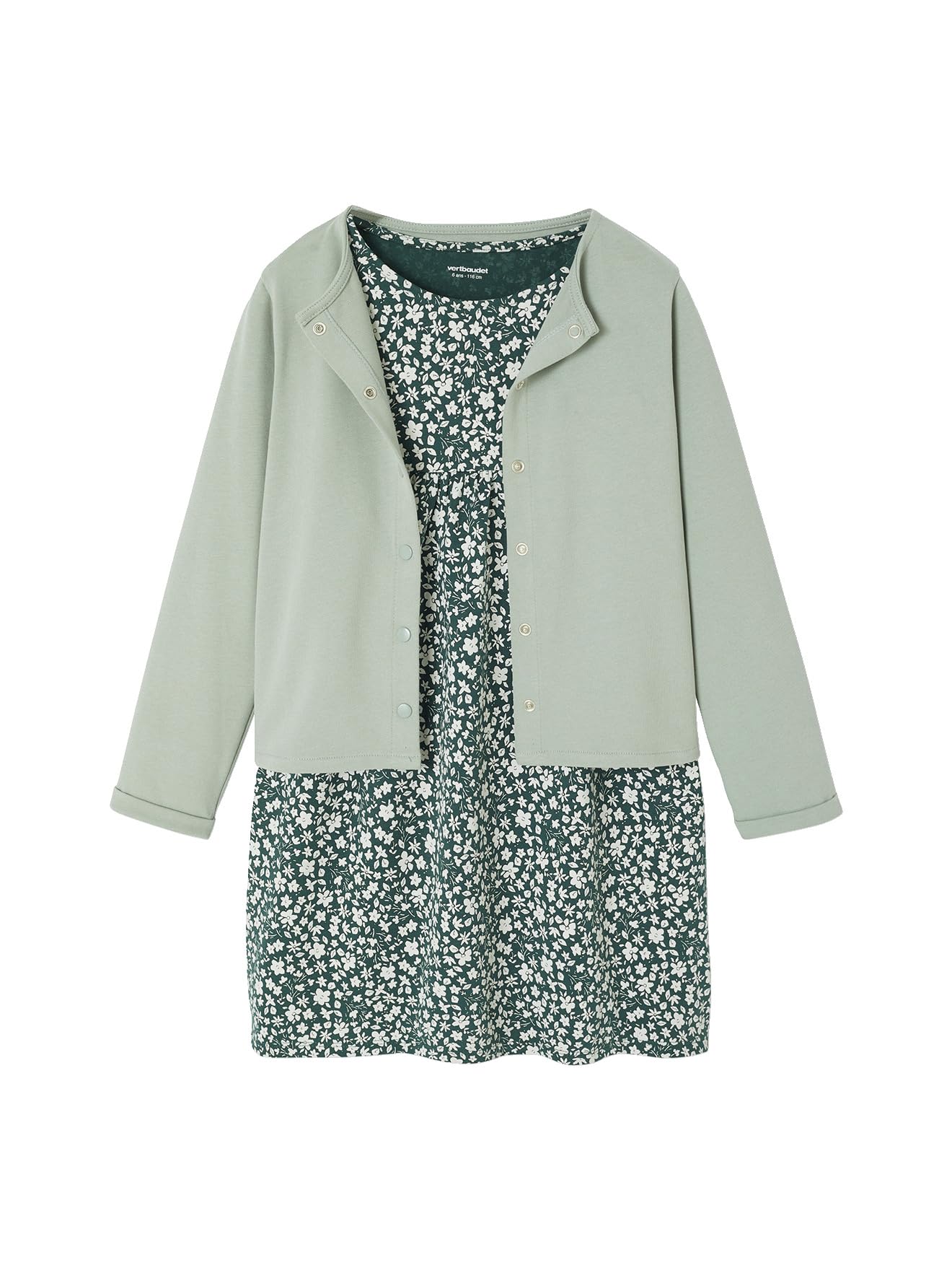 VERTBAUDET Ensemble fille cardigan et robe imprimée fleurs vert de gris 4A