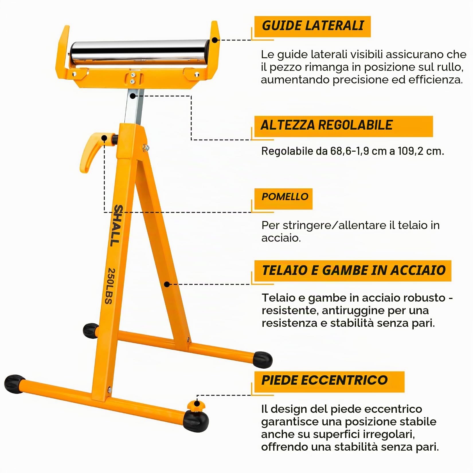 Shall Confezione da 2 supporti pieghevoli a rullo, resistenti, capacità di carico di 113,4 kg, altezza regolabile da 70 a 100 cm, per sega da banco, lavorazione del legno