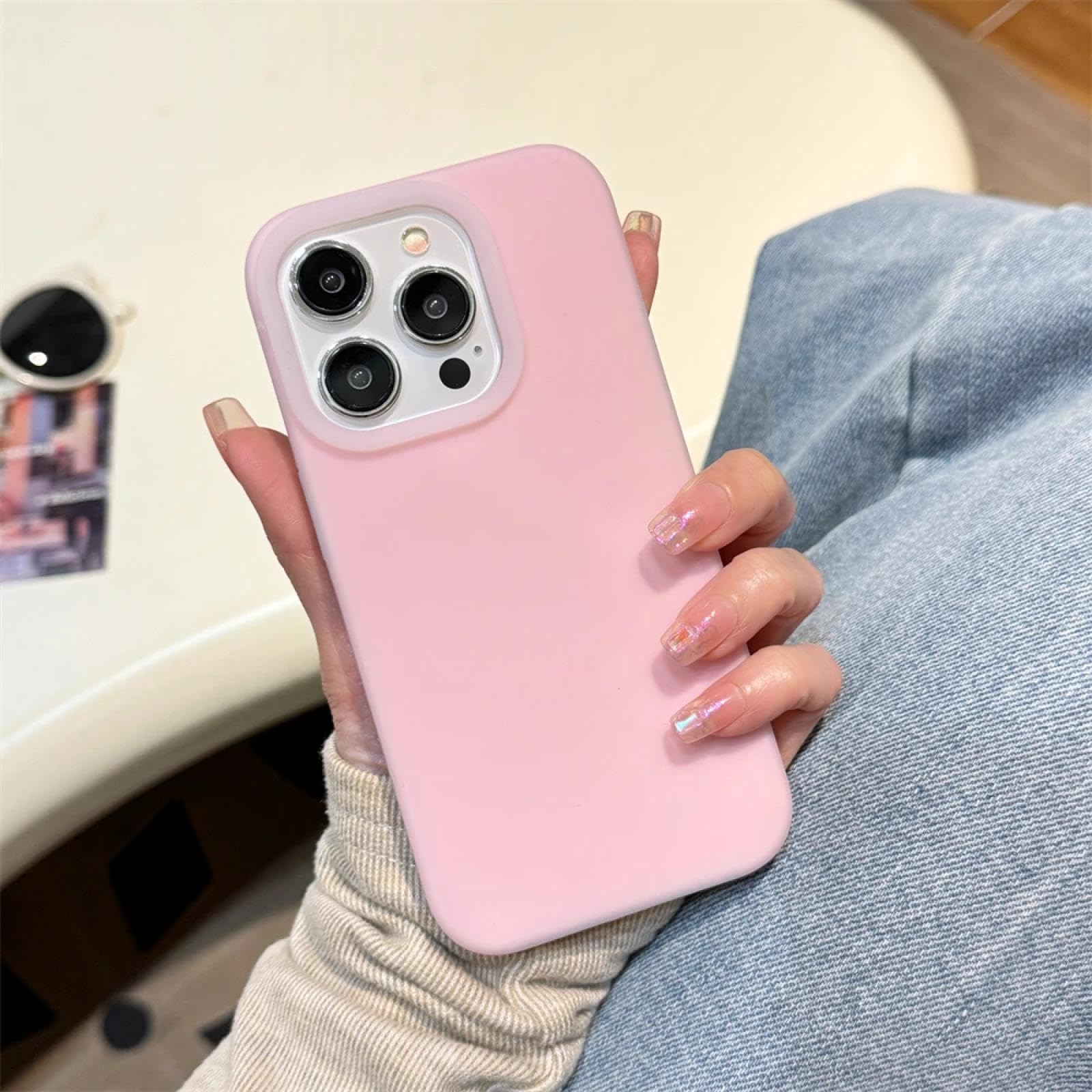 Coque silicone liquide pour iPhone 12 rose clair mat et antichoc - 7