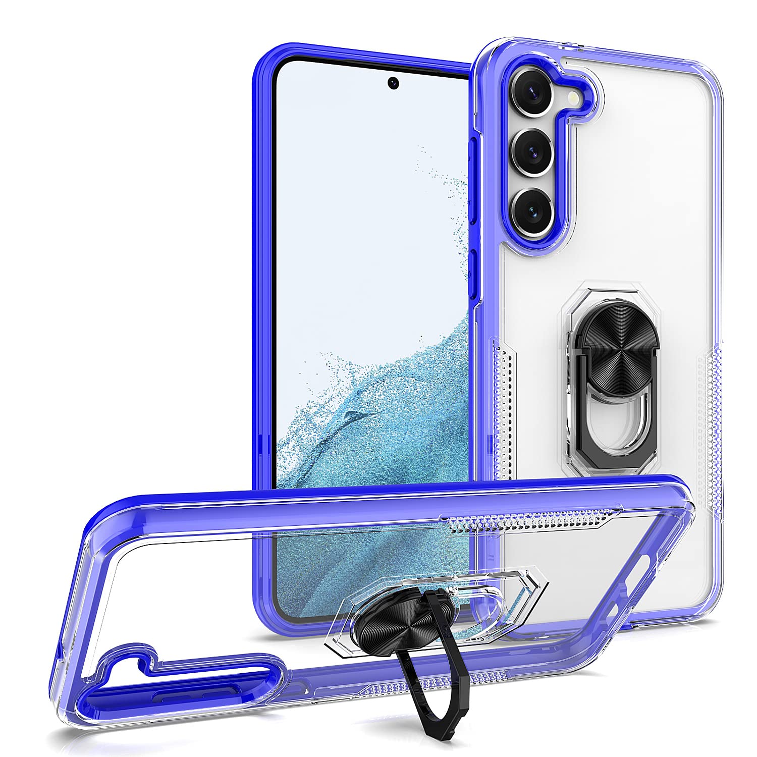 KACHEN for Samsung Galaxy S23 Plus Case with Kickstand, Blue Frame Slim Fit Hybrid Shockproof Bumper Cell Phone Case for Women Girls, Work for Magnet Car Mount