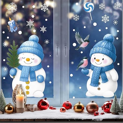 Miniatura 2 de 4 calcomanías de Navidad con diseño de muñecos de nieve para ventana, sin agua y estática, 4 estilos, diseño de muñecos de nieve de punto, color