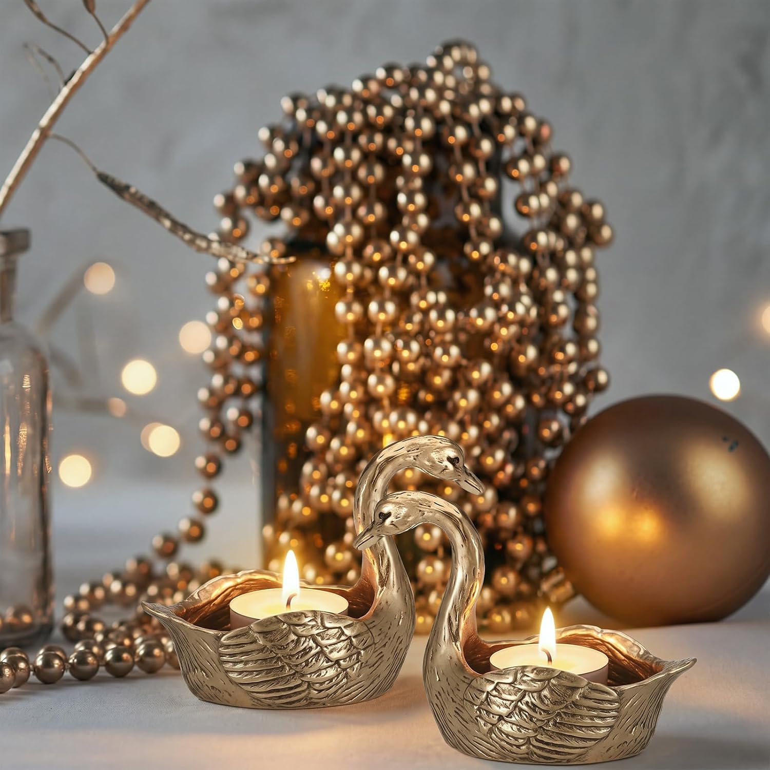 Mumufy 2 Pcs Swan Tealight Candle Holders Elegant Gold Swan Decor for Votive Candles Table Centerpiece Weddings Dinners
