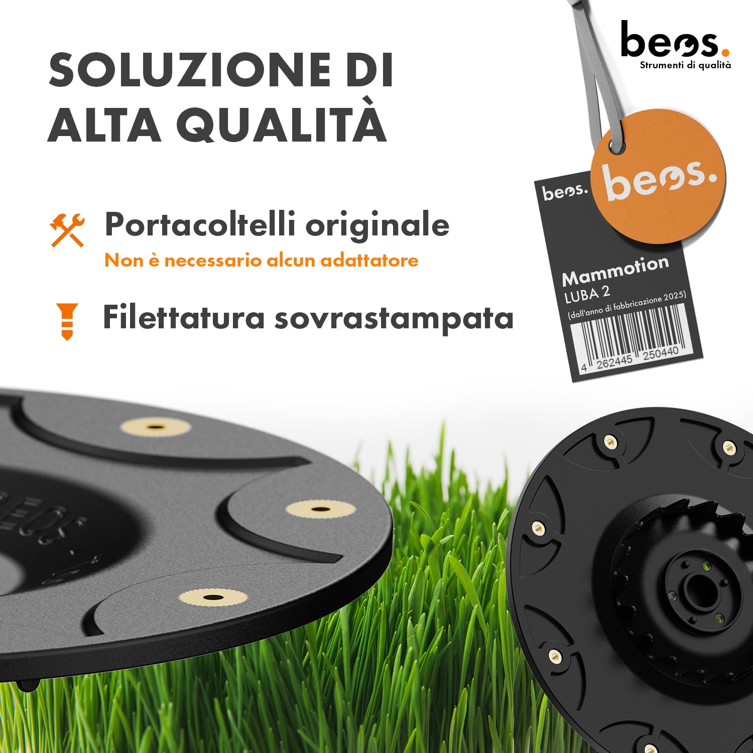 BEOS Dischi di Taglio per Robot Tosaerba Premium – Compatibili con Mammotion LUBA2 AWD (dal 2025 in Poi) – 2 Piatti di Taglio per 8 Lame – Dischi di Taglio rinforzati in Fibra di Vetro – Ø 173 mm -