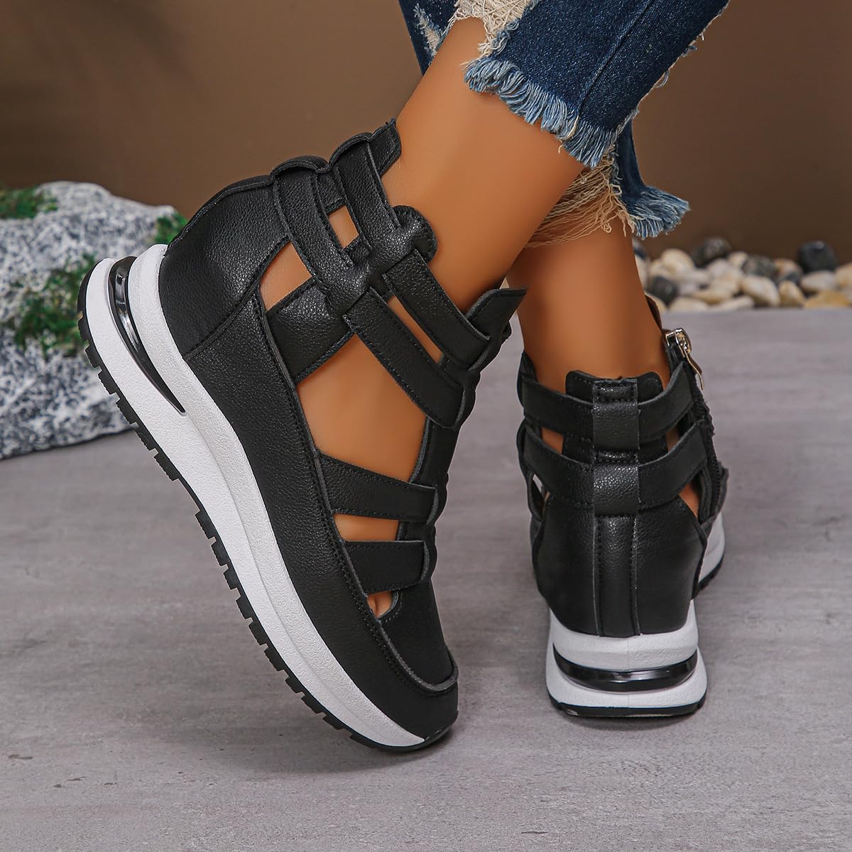 Sandalias de cuña de plataforma transpirables para mujer, sandalias de pescador con puntera cerrada para mujer, sandalias romanas de gladiador de verano