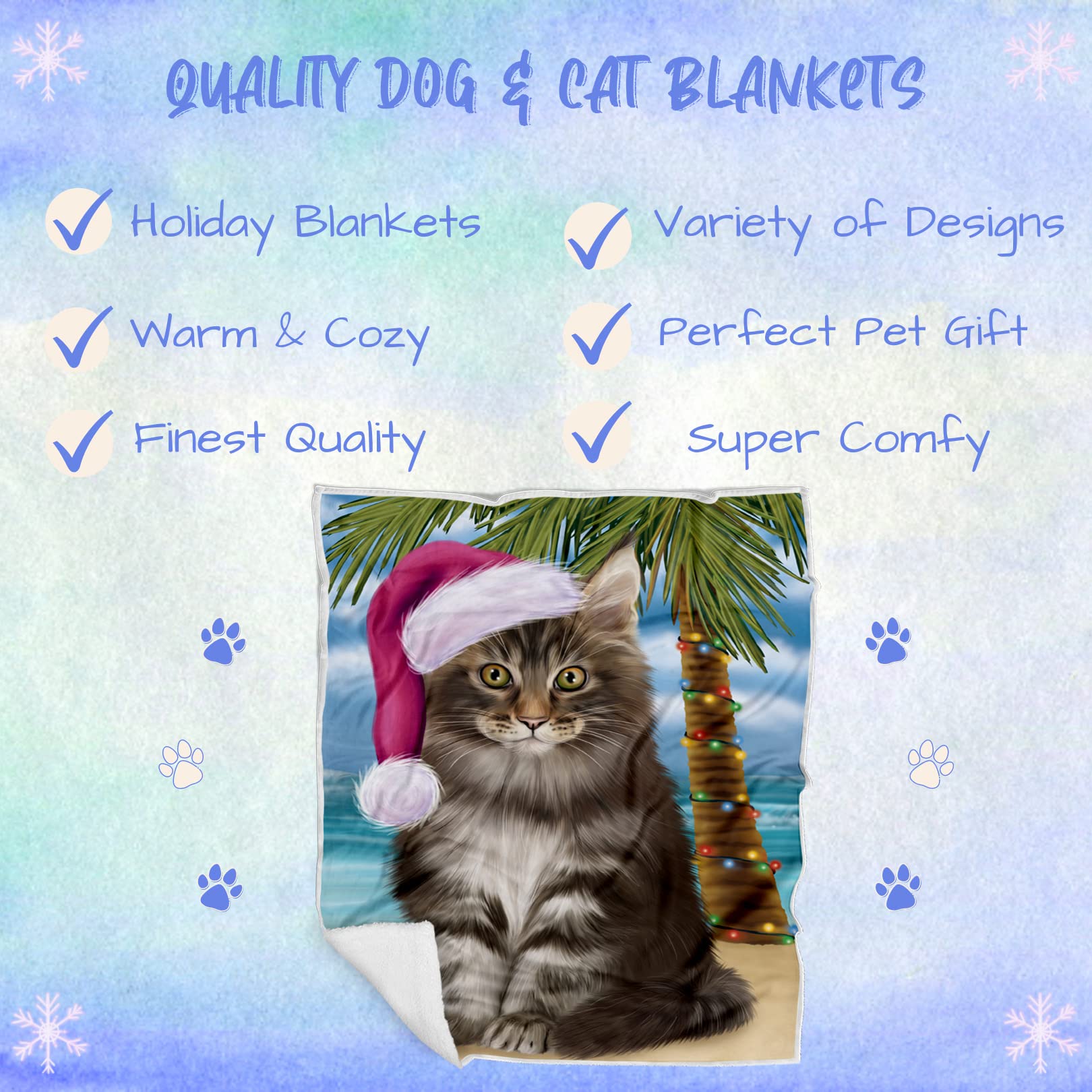 Doggie of the Day Maine Coon Cat Blanket - Christmas Summertime Beach - Super Soft & Warm Pet Theme for Sofa or Bed, Warm Fleece, Sherpa or Woven Material, BLNKT163716 (30x40 Fleece)