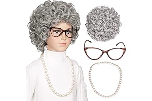 Kids Old Lady Gray Curly Cosplay Wig Set