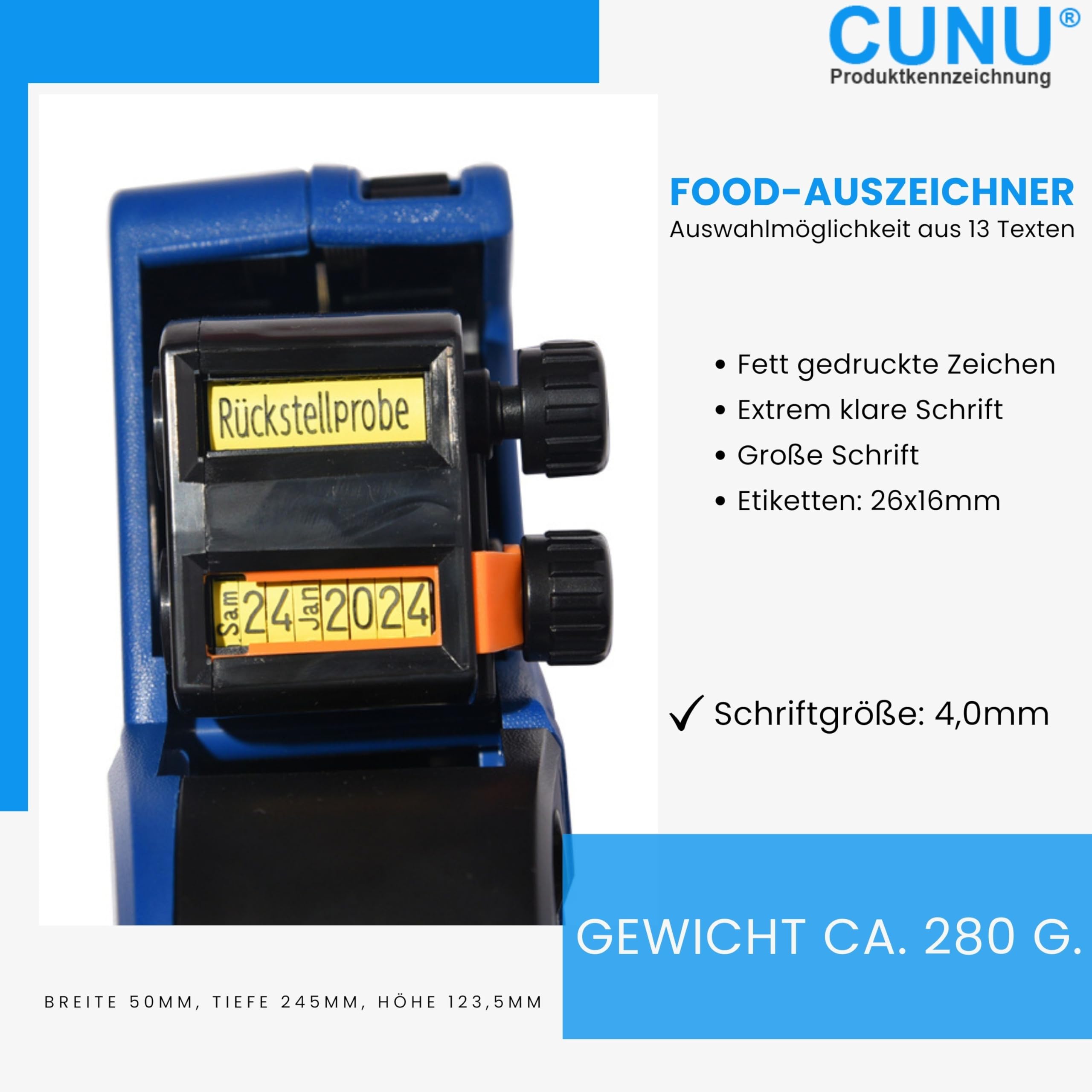 HACCP Gastro Preisauszeichner 2-zeilig mit Worten, Texten, Preis und Datum - Auszeichner für Lebensmittelsicherheit zweizeilig mit 26x16mm Etiketten für Gastronomie, Küche, Catering, Kantinen