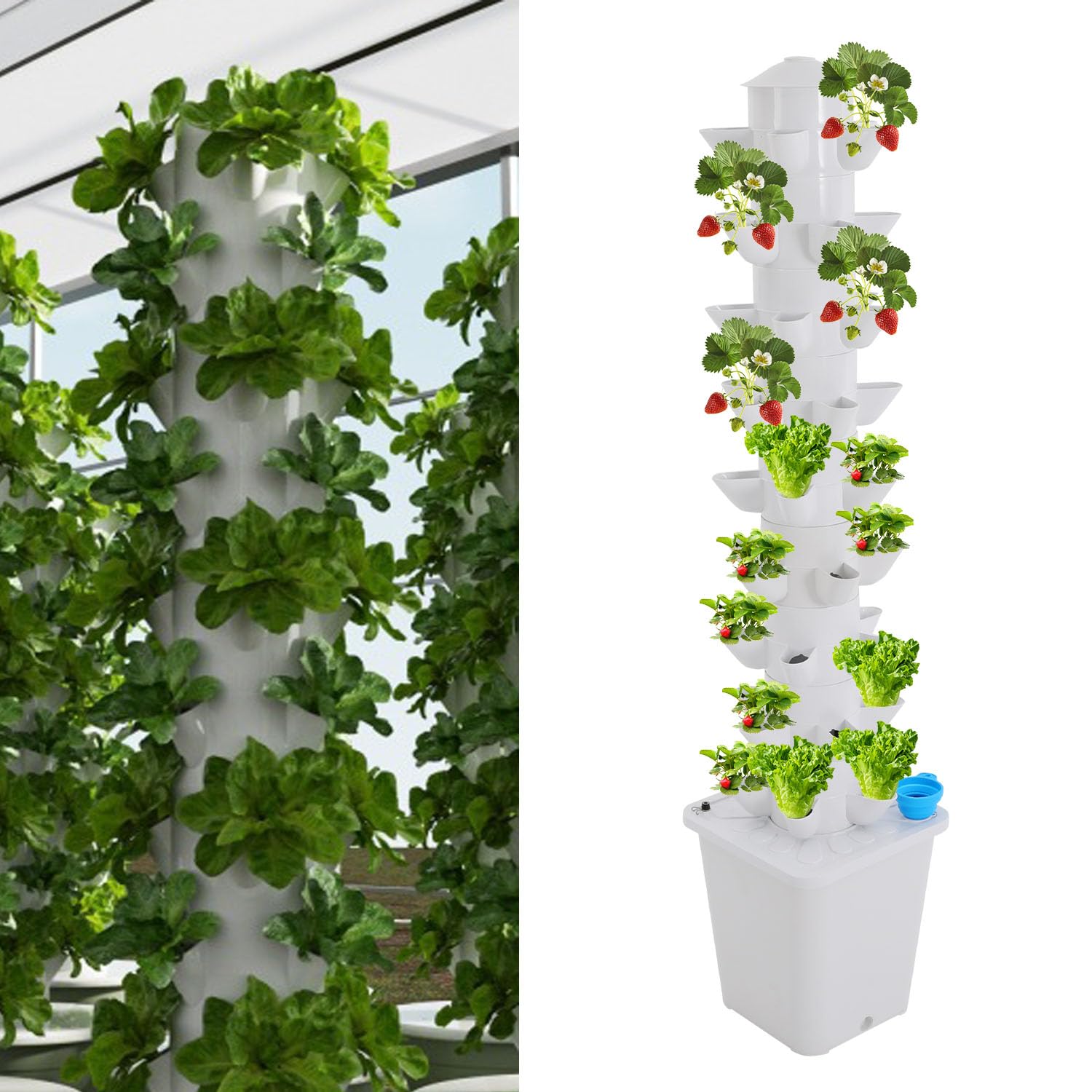 Vertikaler Hydroponischer Turm, Home Smart Gemüseanbauer, Torffreier Salat-Anbauturm, 45 LöCher Hydroponic Growing System Rain Shower Columns