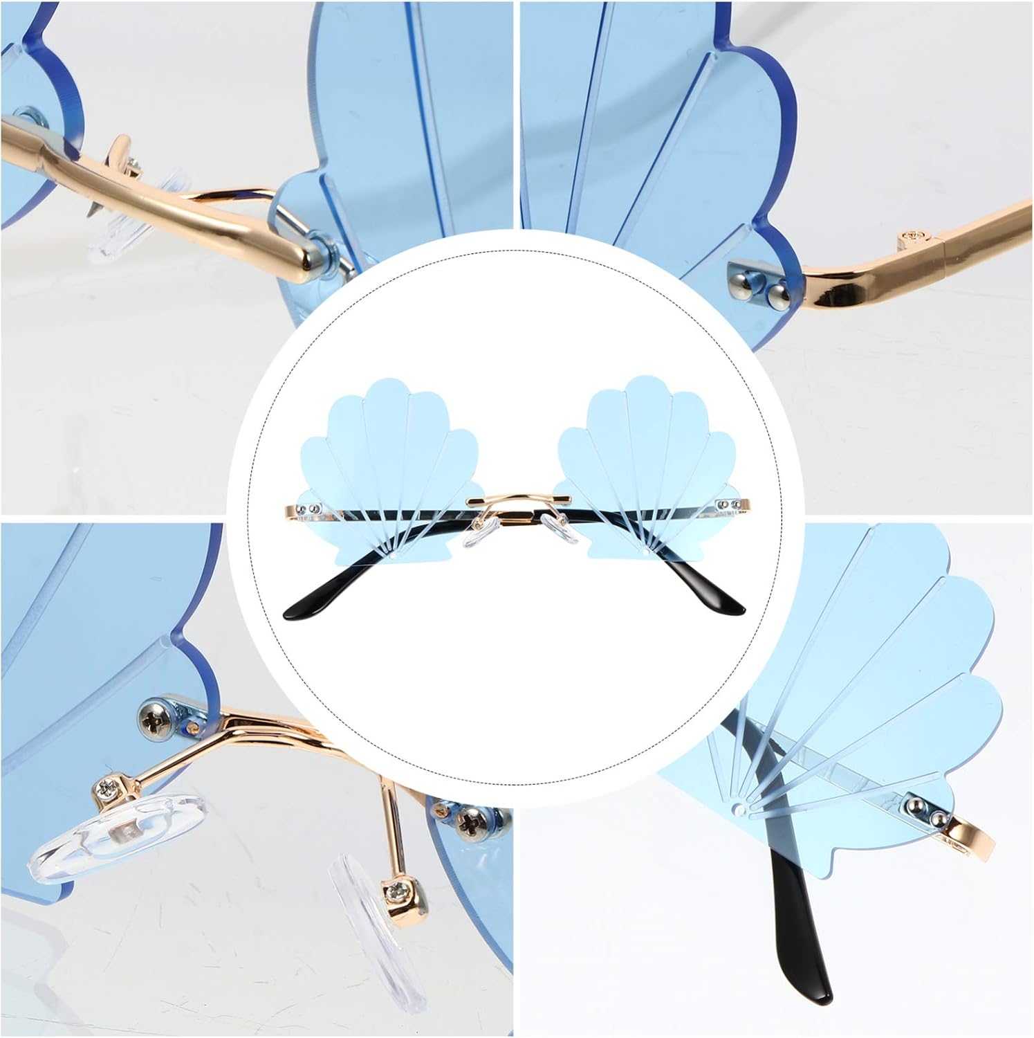 Seashell Sunglasses-1pcs Rimless Wave Sunglasses Shell Shaped Eyeglasses Photo Prop Funny Sunglasses for Party(blue) - Image 8