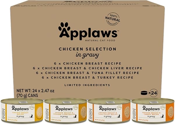 Applaws Natural Wet Cat Food in Gravy, Limited Ingredient Canned Wet Cat Food, No Additives, Made with Natural Ingredien