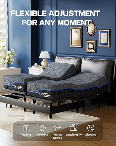 Miniatura 3 de Marsail Base ajustable NS0 con juego de colchón, marco de cama ajustable Split King + colchón de espuma viscoelástica de gel de enfriamiento de 14