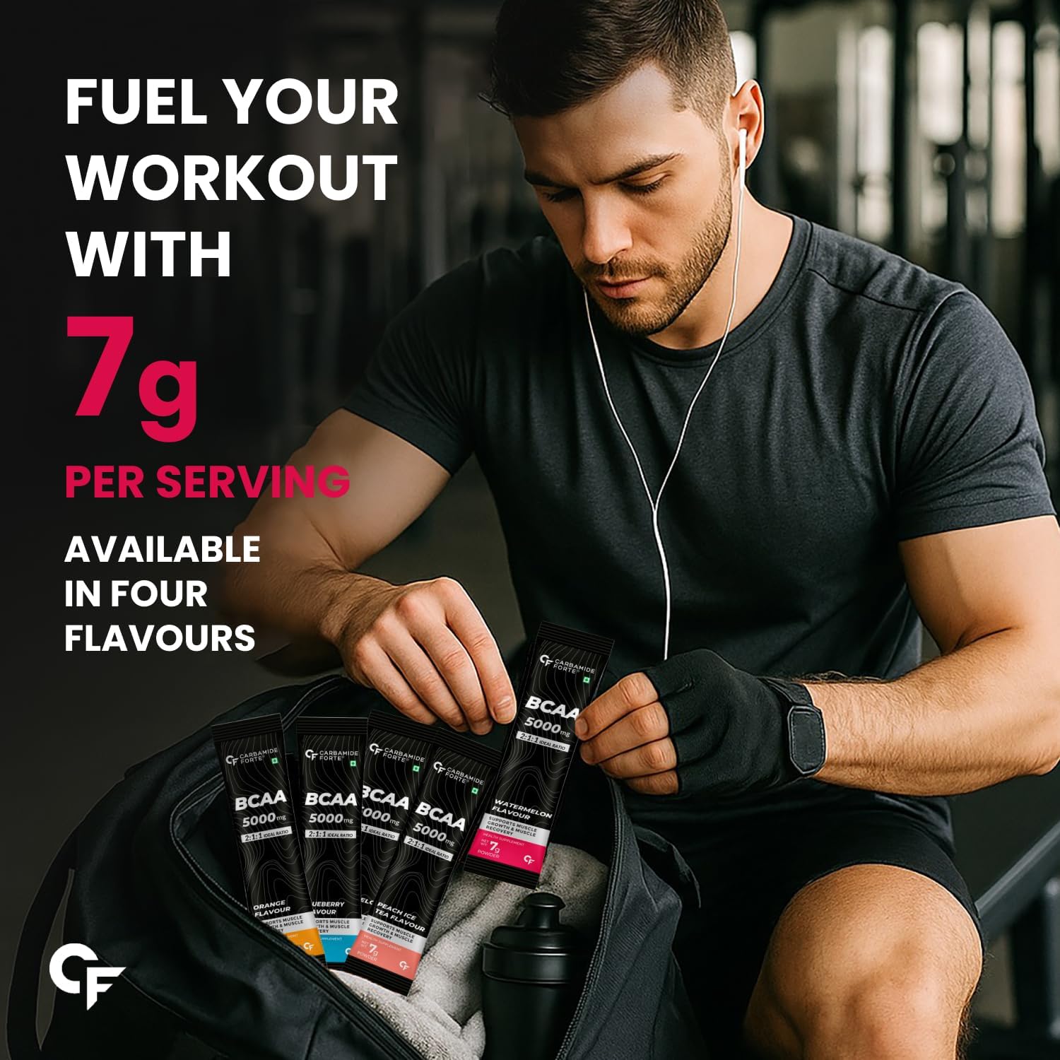 Carbamide Forte BCAA Powder 5000mg 28 Sachets|BCAA Supplement For Unisex Muscle Growth|BCAA Pre Workout & Intra Workout Supplement For Muscle Recovery|7g Serving with Ideal 2:1:1 Ratio - 210g Powder 2