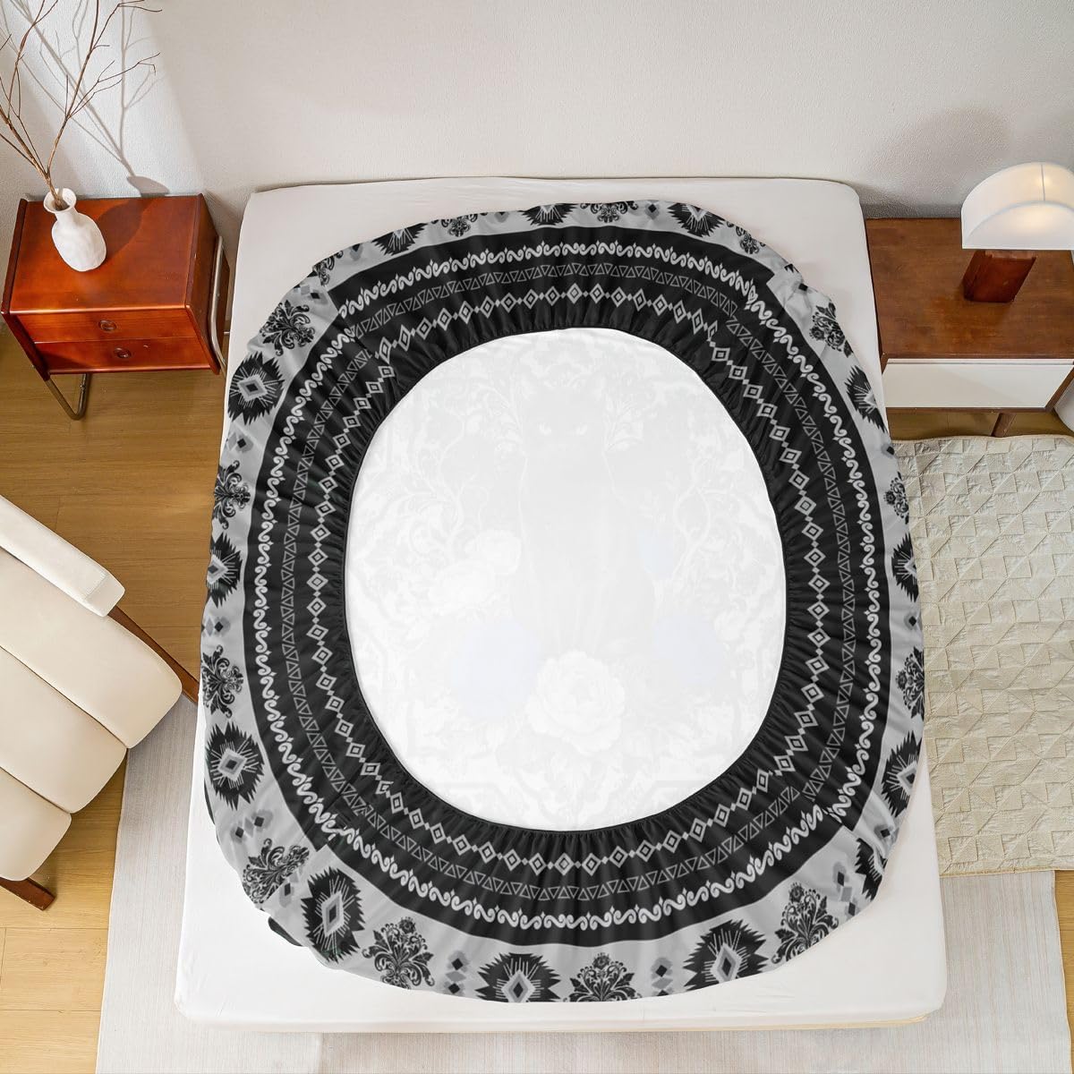 Erosebridal Black Cats Bed Sheets Set Boho Floral Black Damask Queen Sheet Set for Toddler Boys | Blue Rose Bohemian Style Aztec Vintage Victorian Flat Sheet