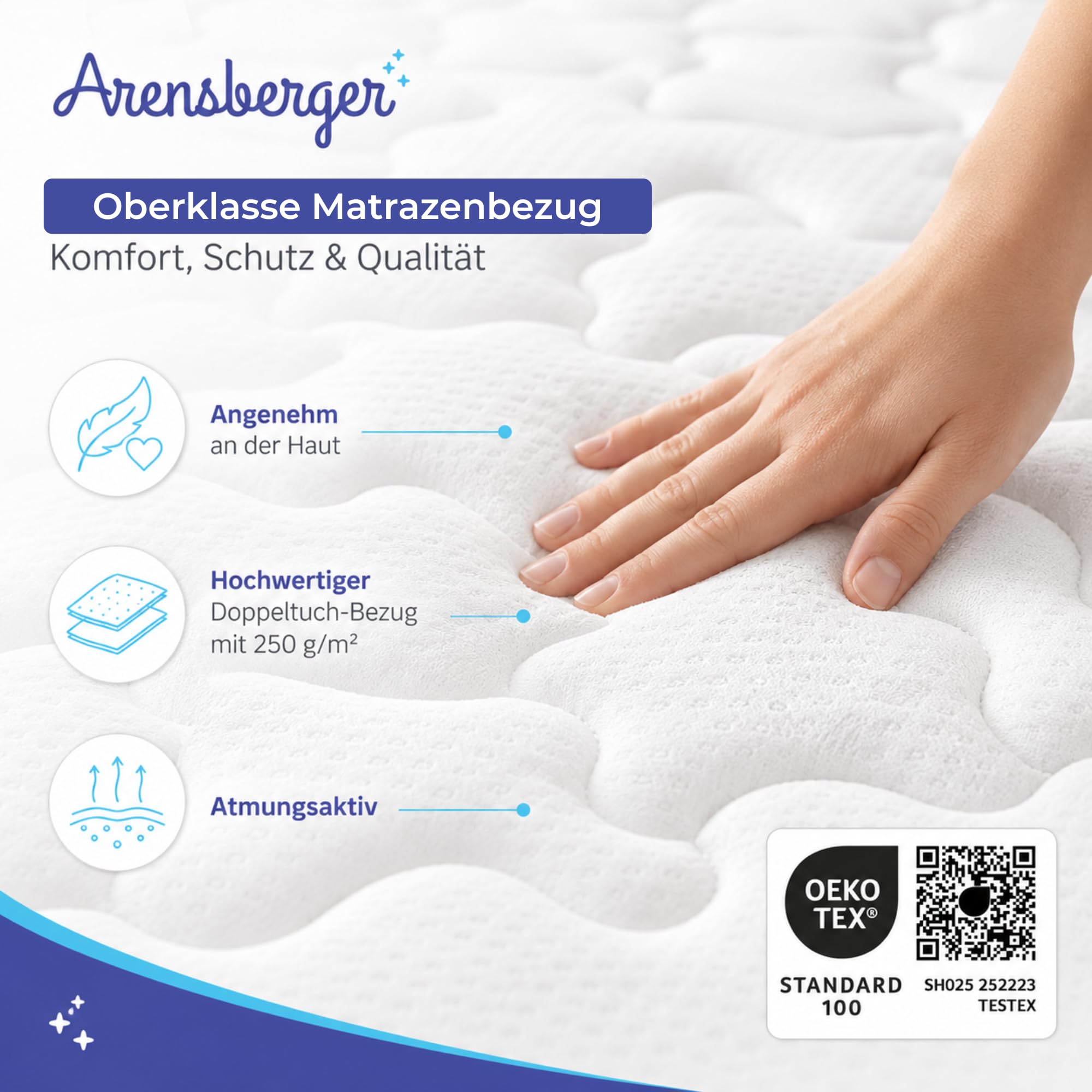 Arensberger Viktoria Matratze 100x200 cm | Taschenfederkernmatratze 25 cm mit 5 cm NANOCELL® Gelschaum | Härtegrad H2/H3/H4 | Federkernmatratze punktelastisch, Rollmatratze | Öko-Tex Zertifiziert