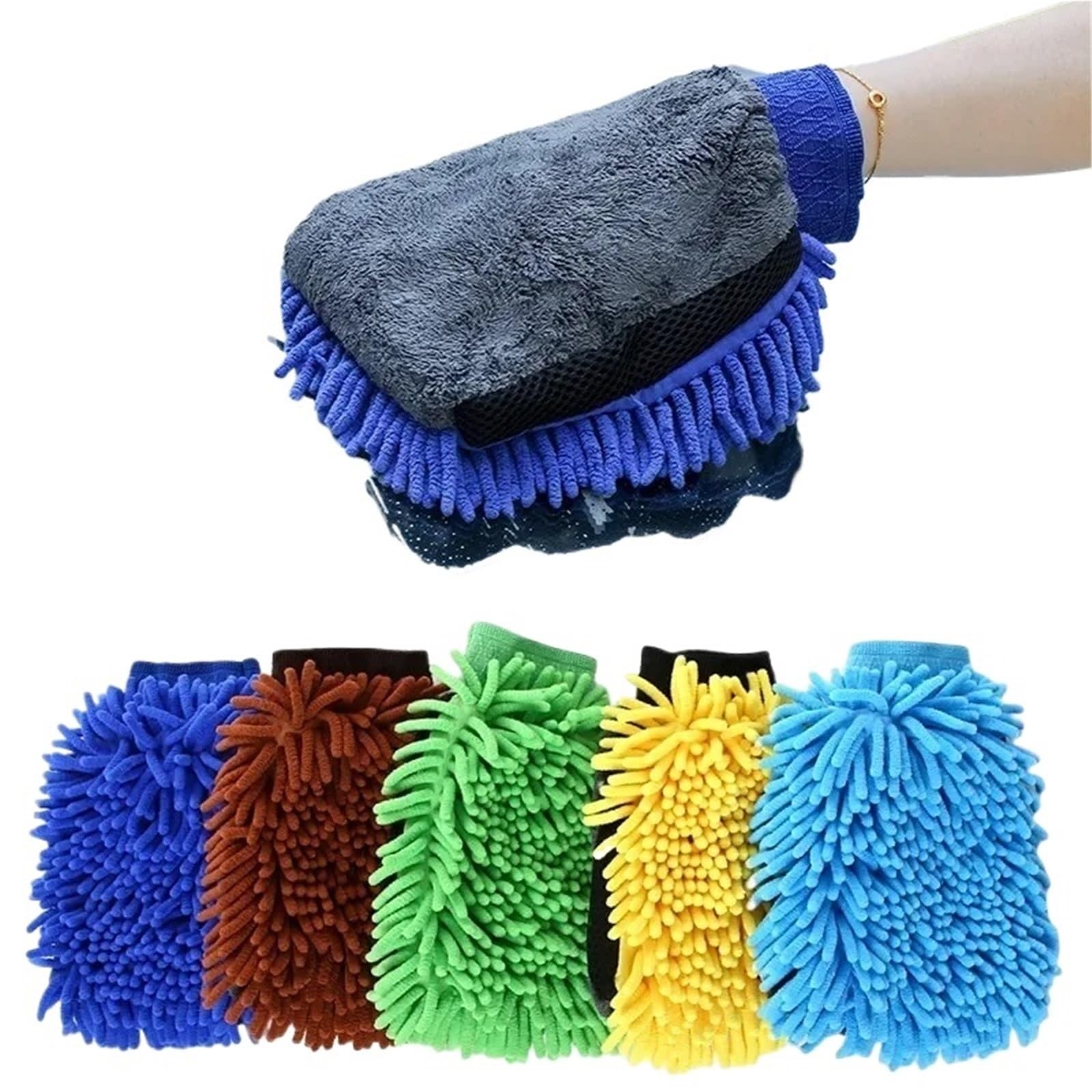 WEQYFDC Car Wash Mitt 5Pcs Microfiber Car Wash Gloves Waterproof Mitt Soft Mesh Double-faced Glove Wax Detailing Brush Cleaning Tool