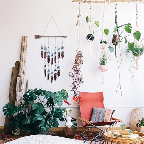 Miniatura 4 de Arte de pared de flecha y pluma de metal, decoración de estilo indio nativo americano, decoración occidental de flecha, colgantes de campanilla de