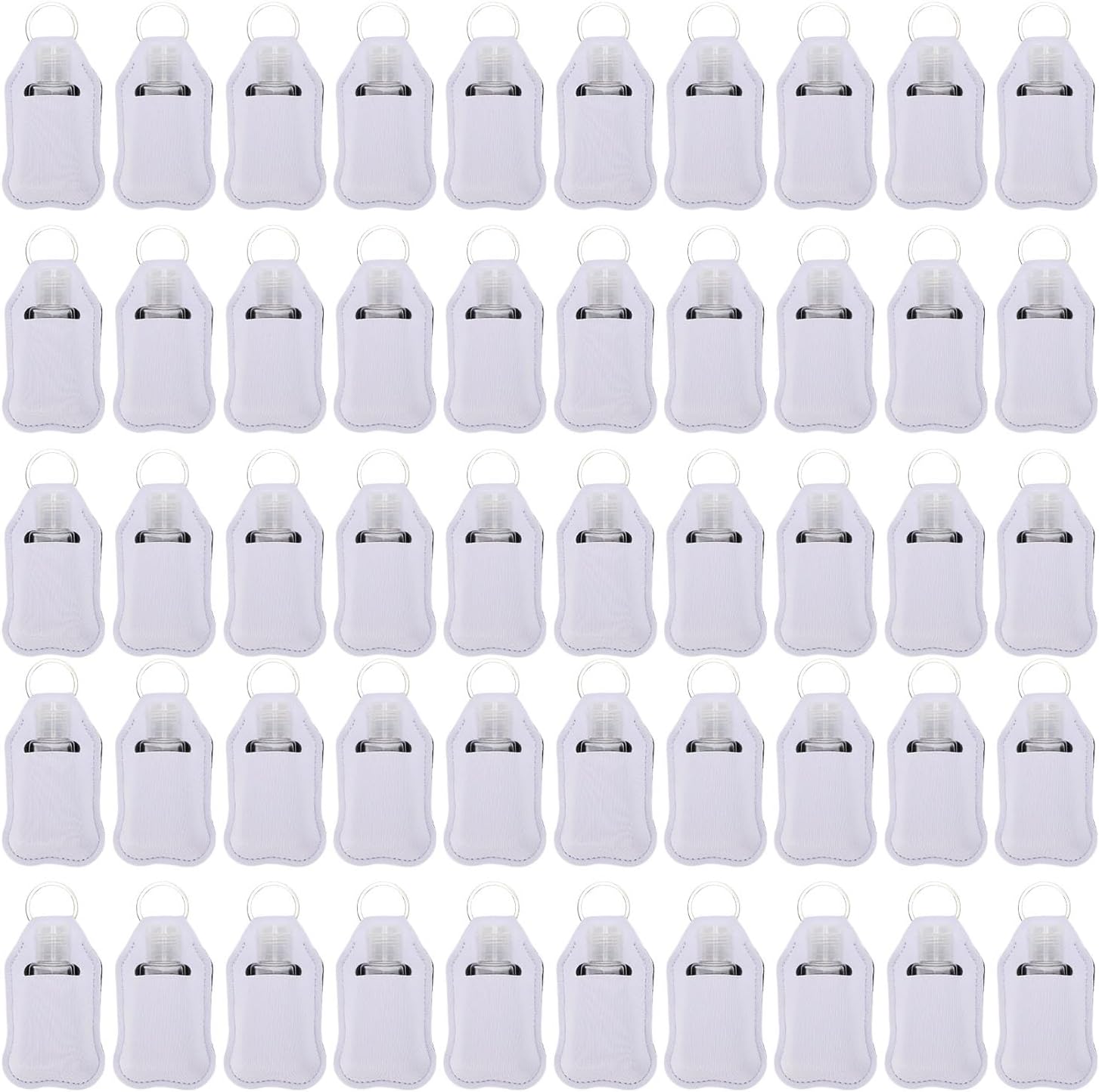 Ymiko 50pcs Travel Bottles Keychain Holders Set 30ml Refillable Leak Proof Flip Cap Bottles with Storage Bags for Hand Sanitizer Lotion Travel Toiletries (White)