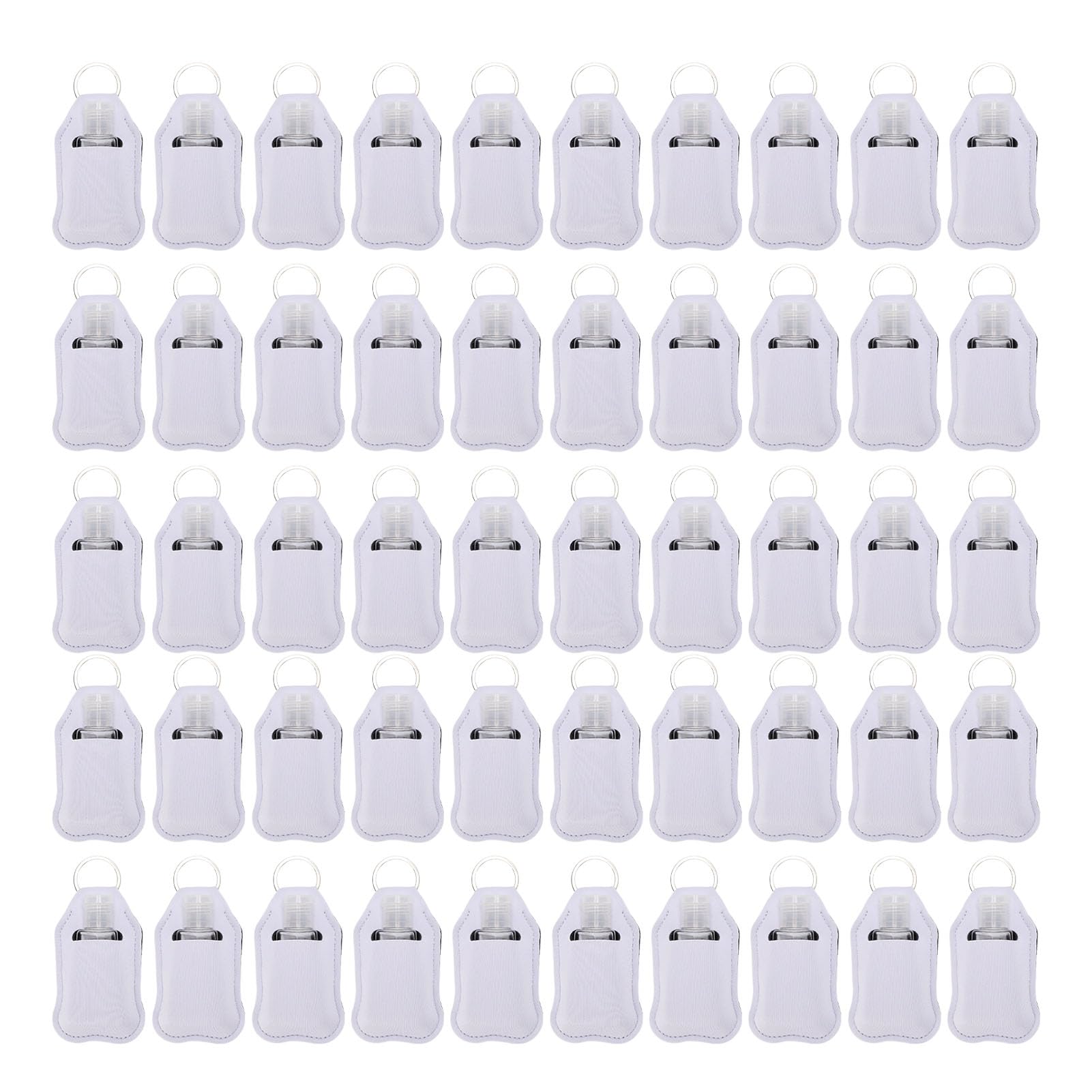 Juego de 50 Portabotellas de Viaje Vacías, Kit de Botella de Viaje Reutilizable de 30 Ml con Tapa Abatible y Ganchos para Llavero para Loción Desinfectante de Manos, Artíc (Blanco)