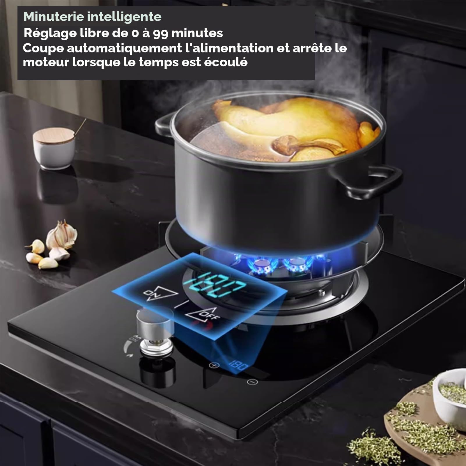 Plaque De Cuisson À Gaz 1 Feu, Puissance Élevée De 5,2 KW For Camping-car, Cuisine Et Extérieur, Avec Minuterie Et Protection Anti-extinction.(NG)