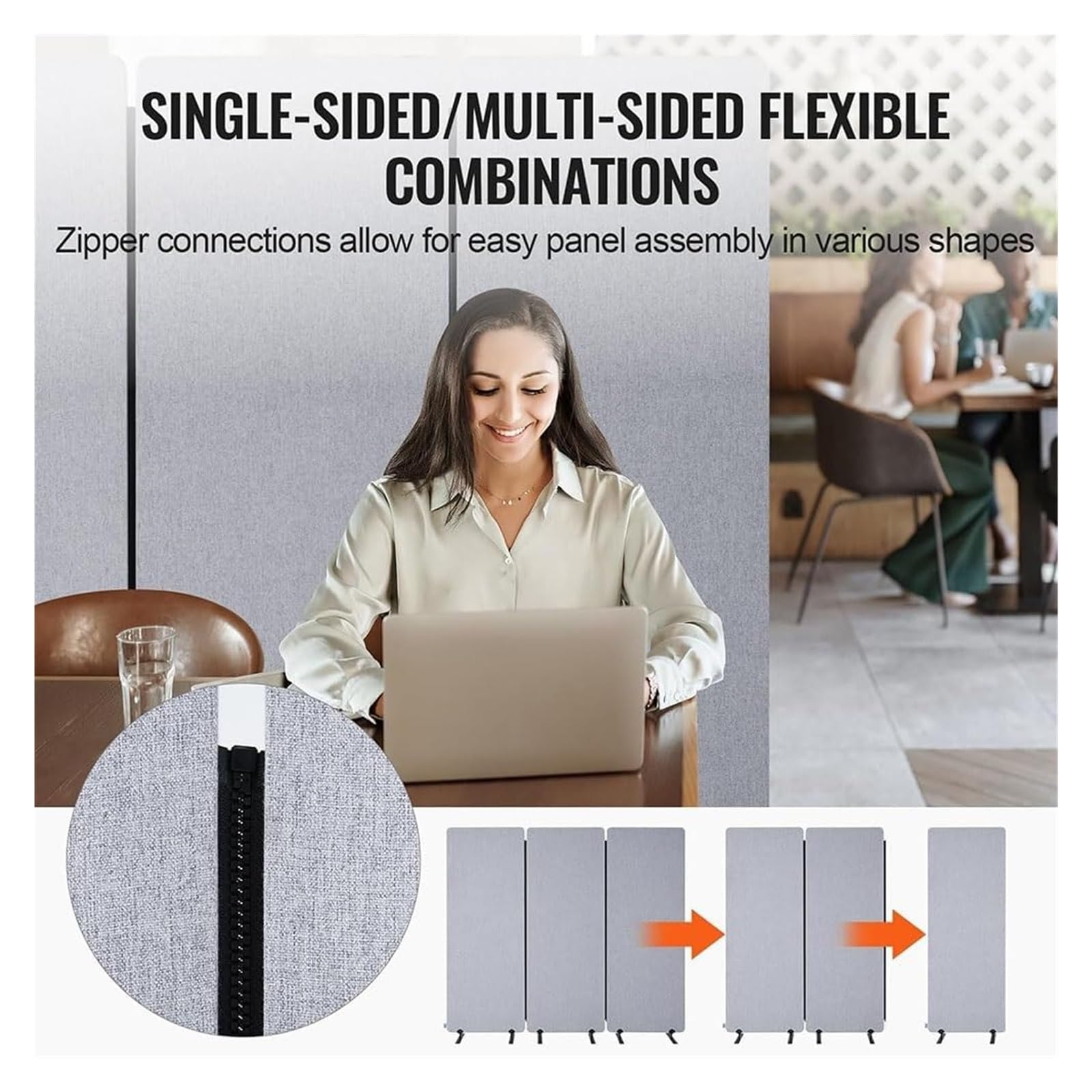 2-teiliger, schalldichter, faltbarer Raumteiler, Rollwand-Sichtschutz, freistehend, Paravent-Trennwand für Schlafzimmer, Wohnzimmer und Büro (120 x 160 cm, 2 Paneele, C)