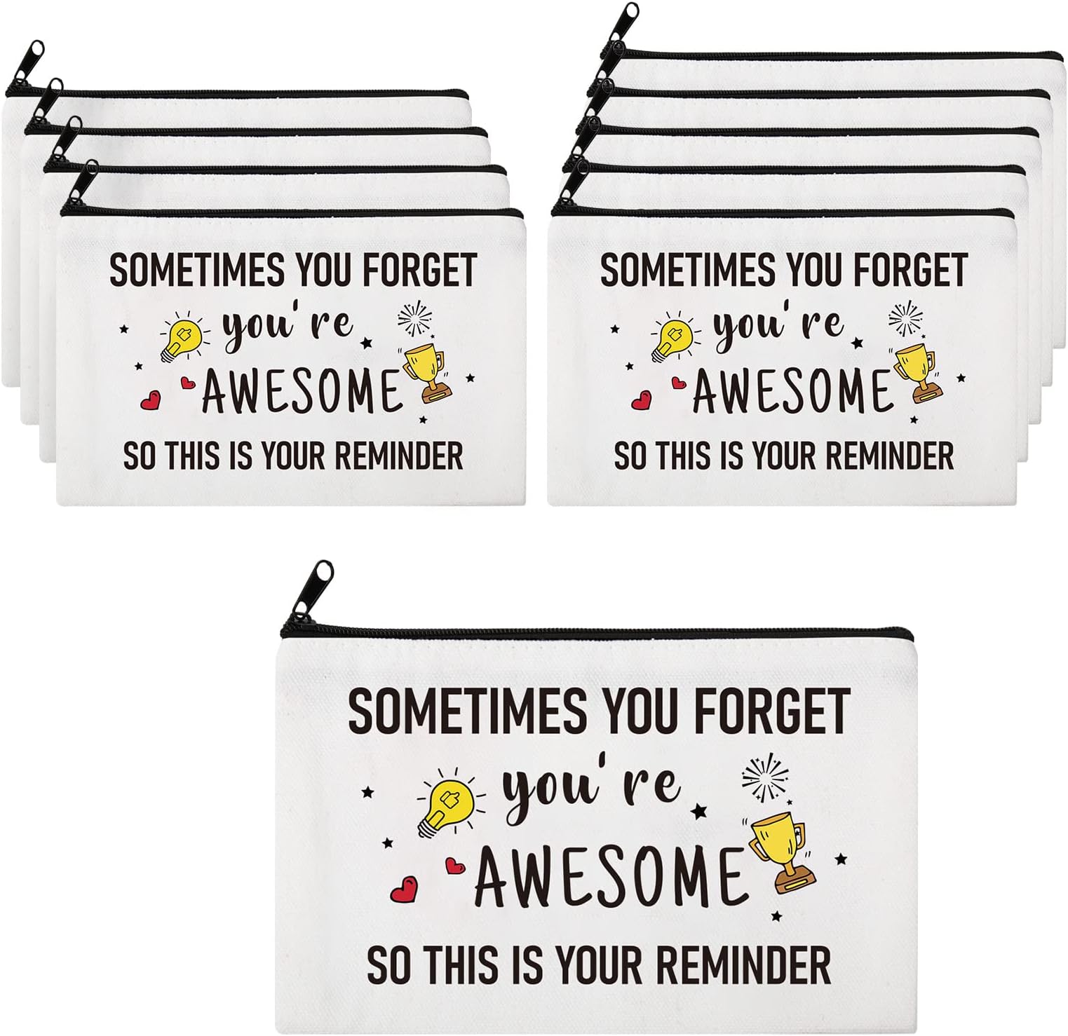 Saintrygo 10 Pieces Inspirational Cosmetic Bag for Girls Women Makeup Bag Encouragement Birthday Friendship Gifts for Nurse Teacher Canvas Travel Organizer Pouch, White, Sometimes You Forget You Are