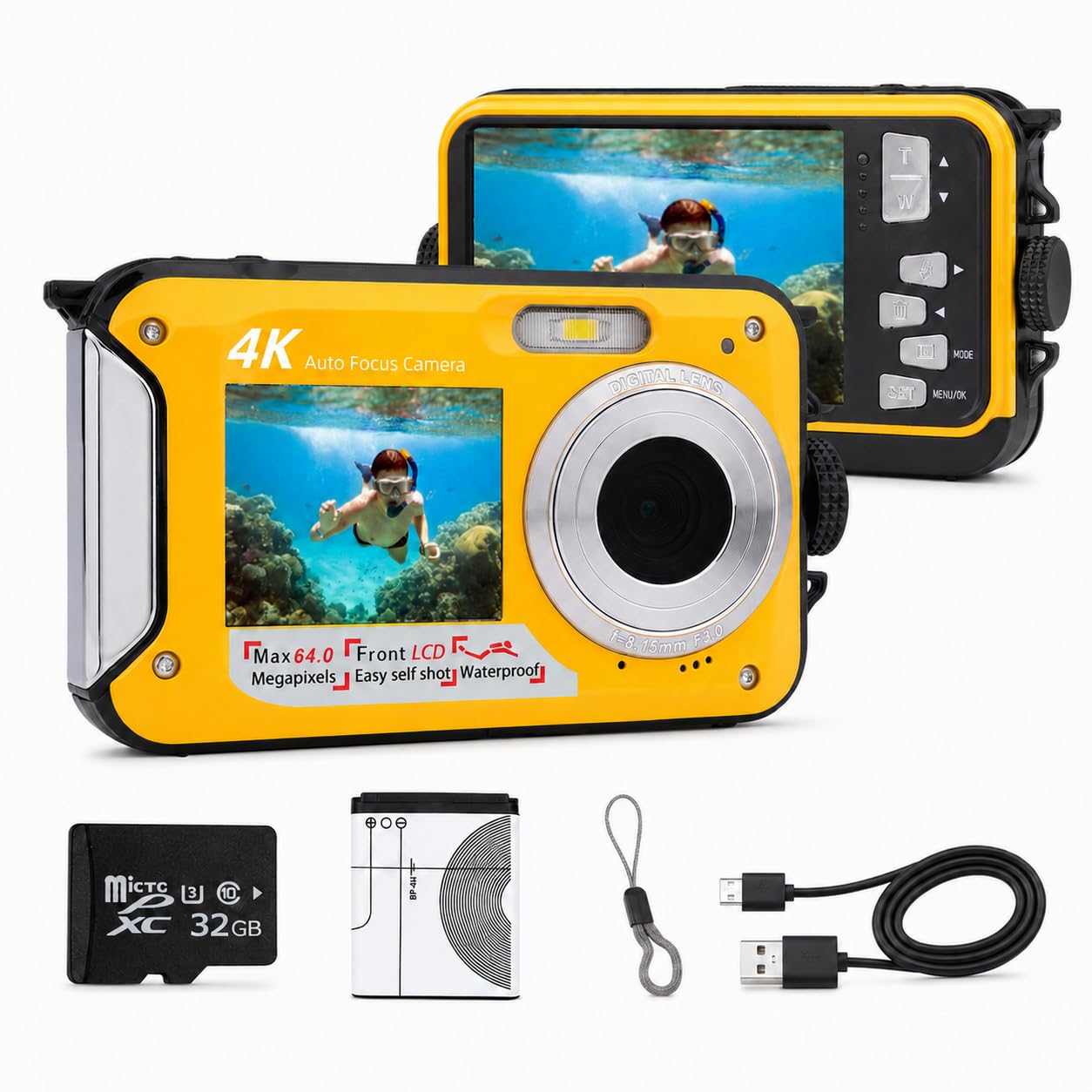 Appareil Photo Étanche Plongée 4K 64Mpx Double Écran