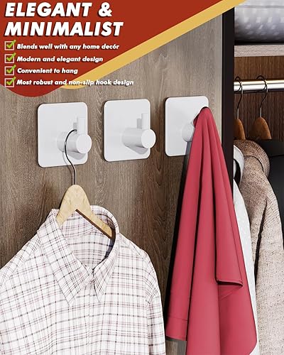 Miniatura 5 de Auxmir Ganchos adhesivos resistentes de 22 libras (máx.), paquete de 5 toalleros autoadhesivos sin daños, acero inoxidable para abrigo, impermeable,