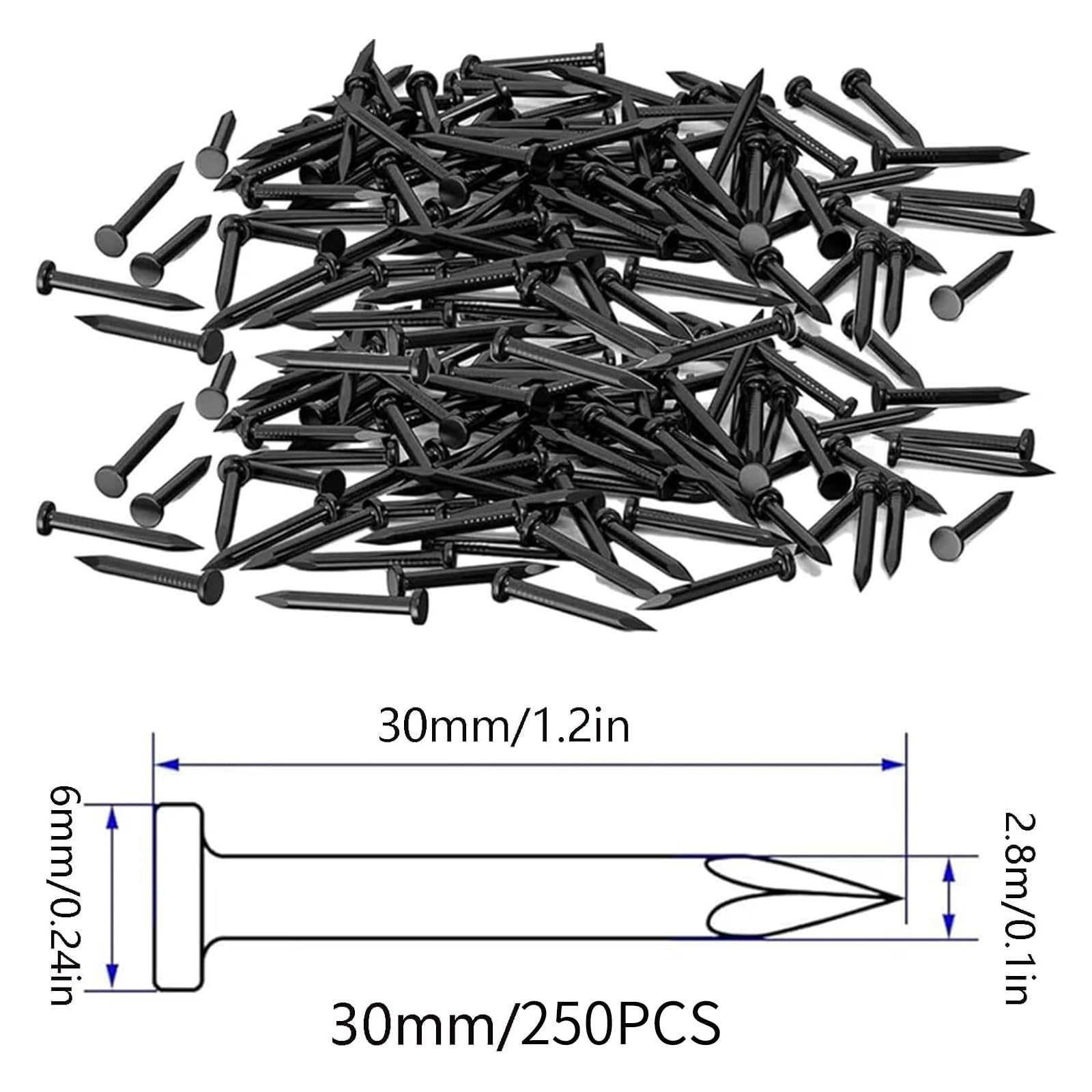 250 sztuk gwoździ stalowych 30 mm, gwoździe hartowane, do ścian betonowych, do prac drewnopochodnych, gwoździ do papy dachowej, gwoździe do obrazów, zawieszanie obrazów, do ścian betonowych