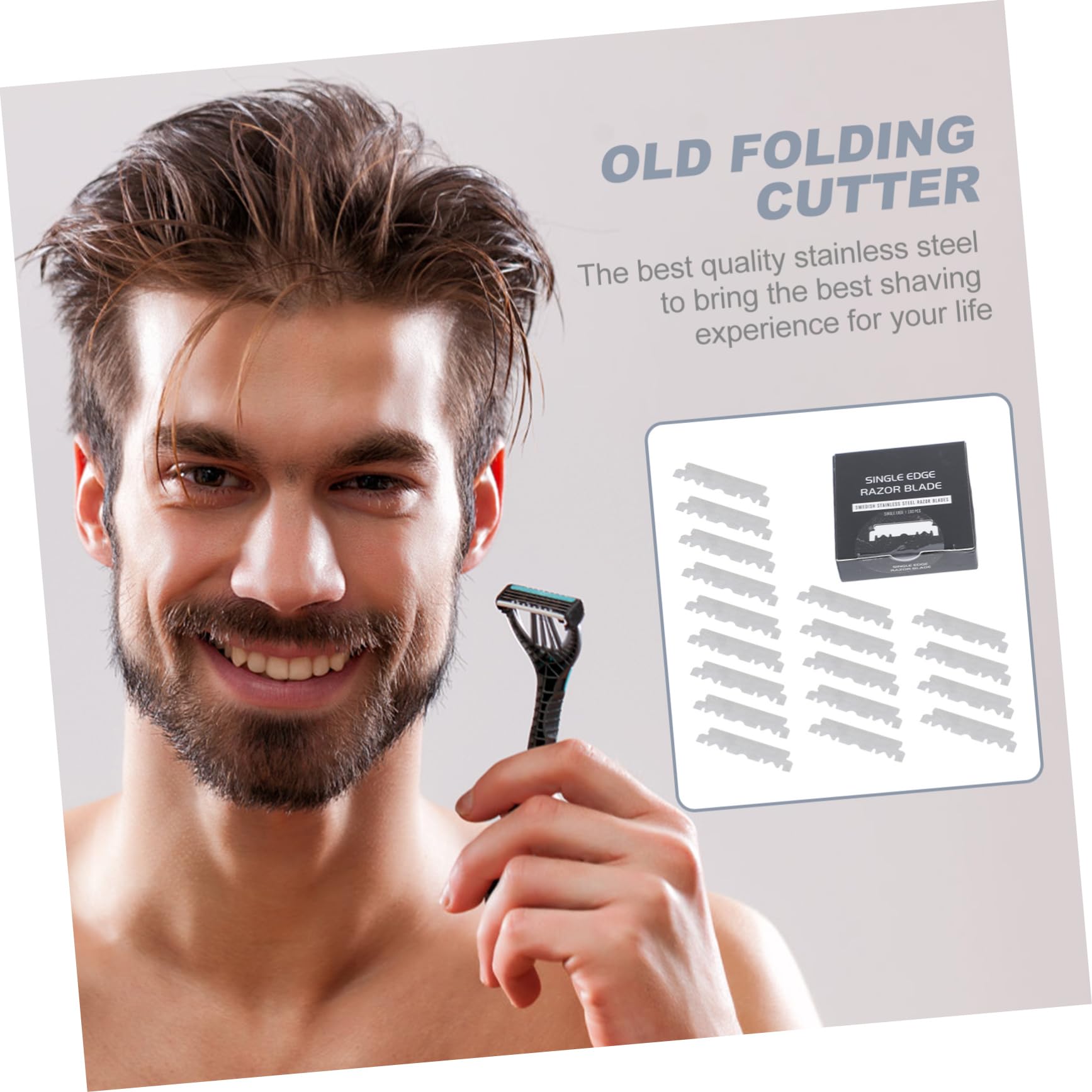 Vaguelly 4sets Barber Shop Face Razor Old Folding Razor Stainless Steel Blade 100pcs*4