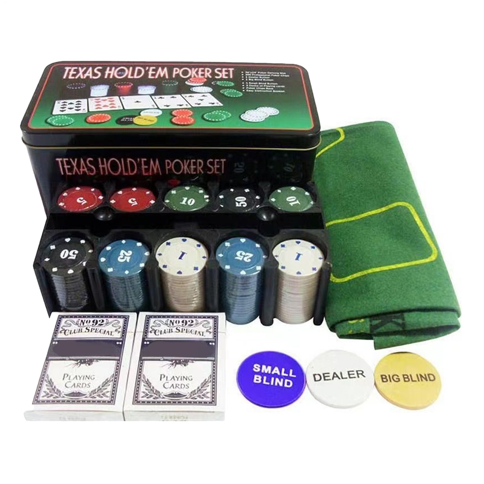 Zestaw do gry w pokera, profesjonalny zestaw do gier z chipami, wielofunkcyjny zestaw kart Texas Hold'em, zestaw akcesoriów stylowych, przenośny futerał na stół, idealny dla dorosłych, do domu, na