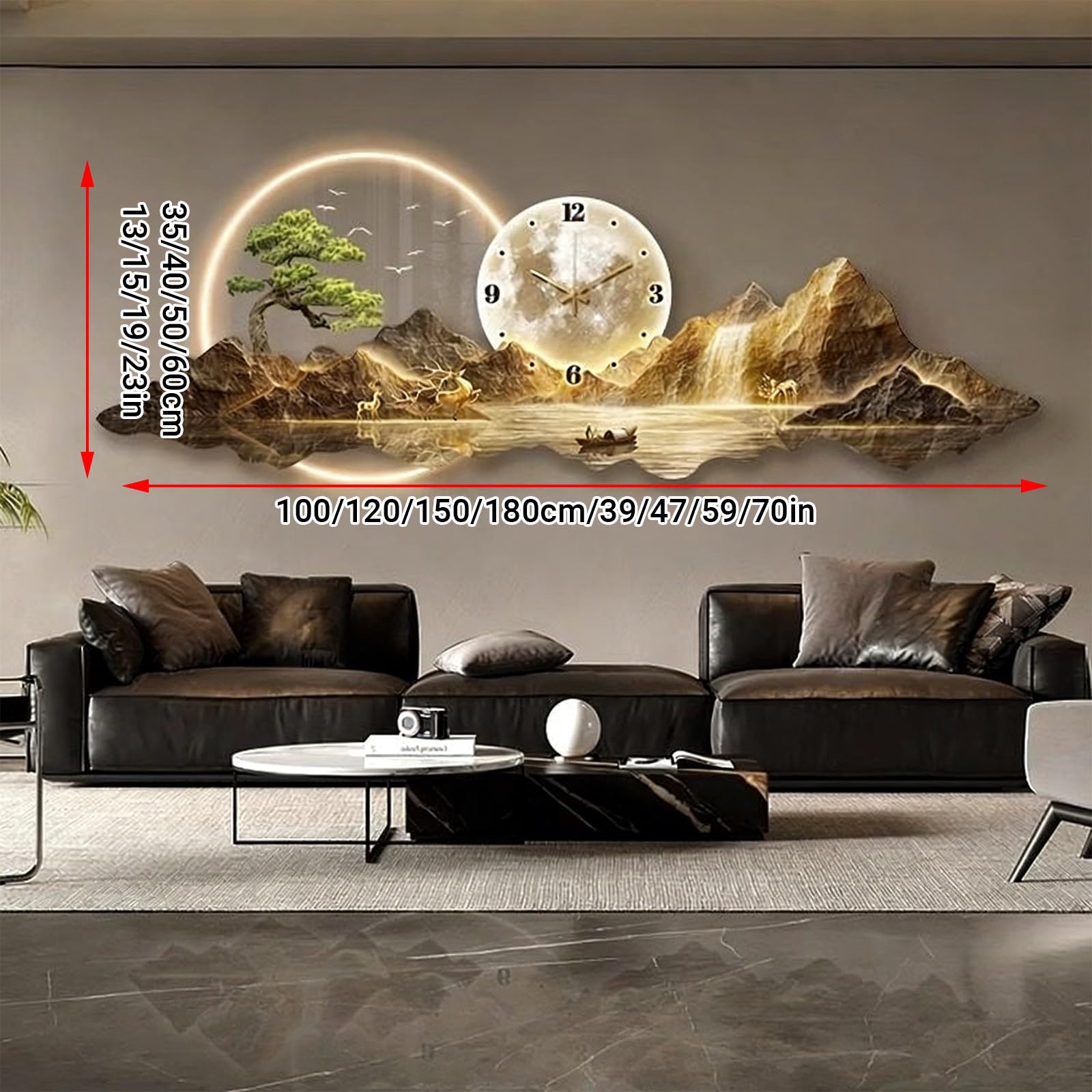 Decorazione da Parete Moderna in 3D Scultura da Parete A LED 3D Dipinti Murali Cinesi per Camera da Letto Soggiorno Ufficio(Style C,35 * 100cm/13 * 39in)