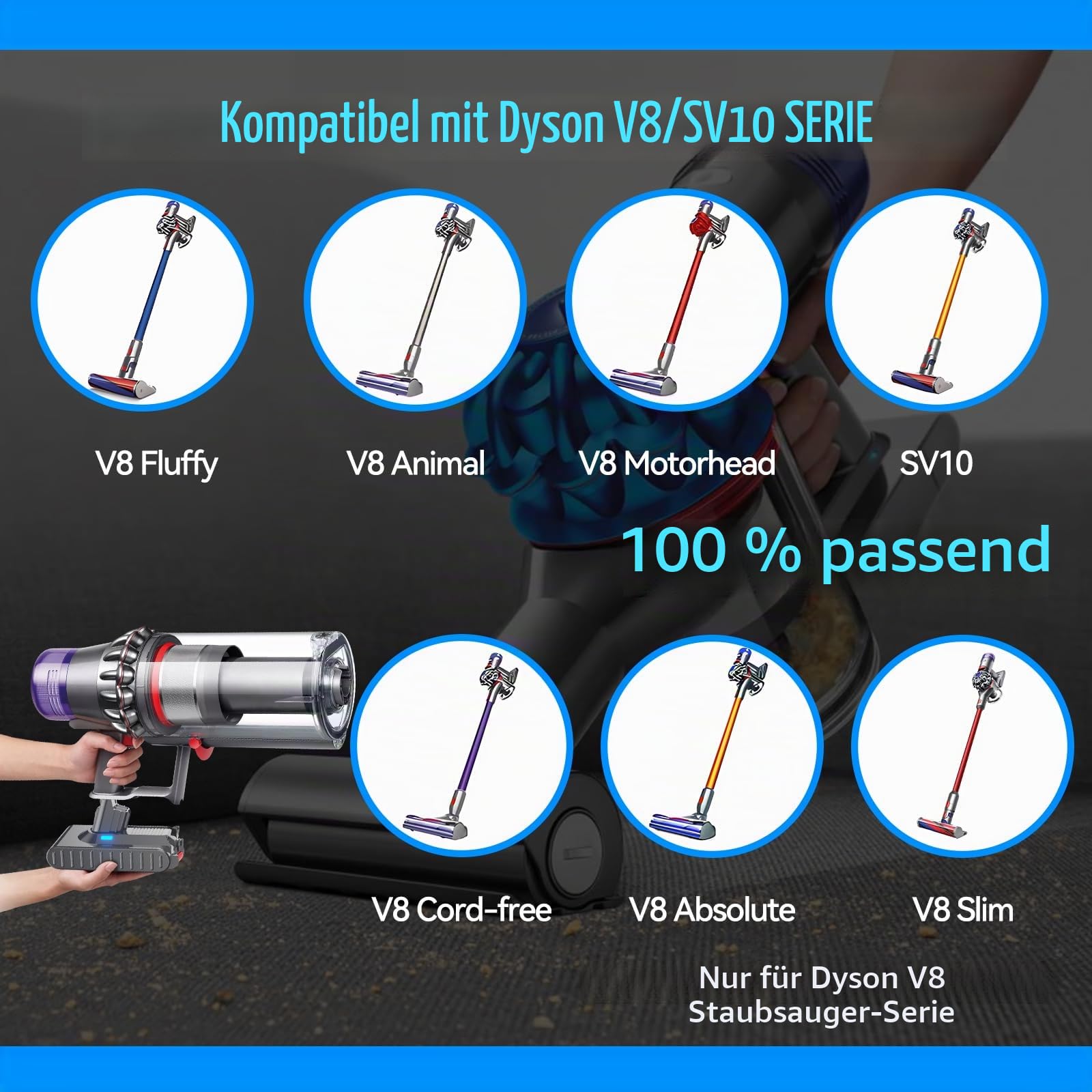 V8 SV10 Akku 21,6V 8000mAh Ersatzakku für Dyson V8 Akku-Staubsauger