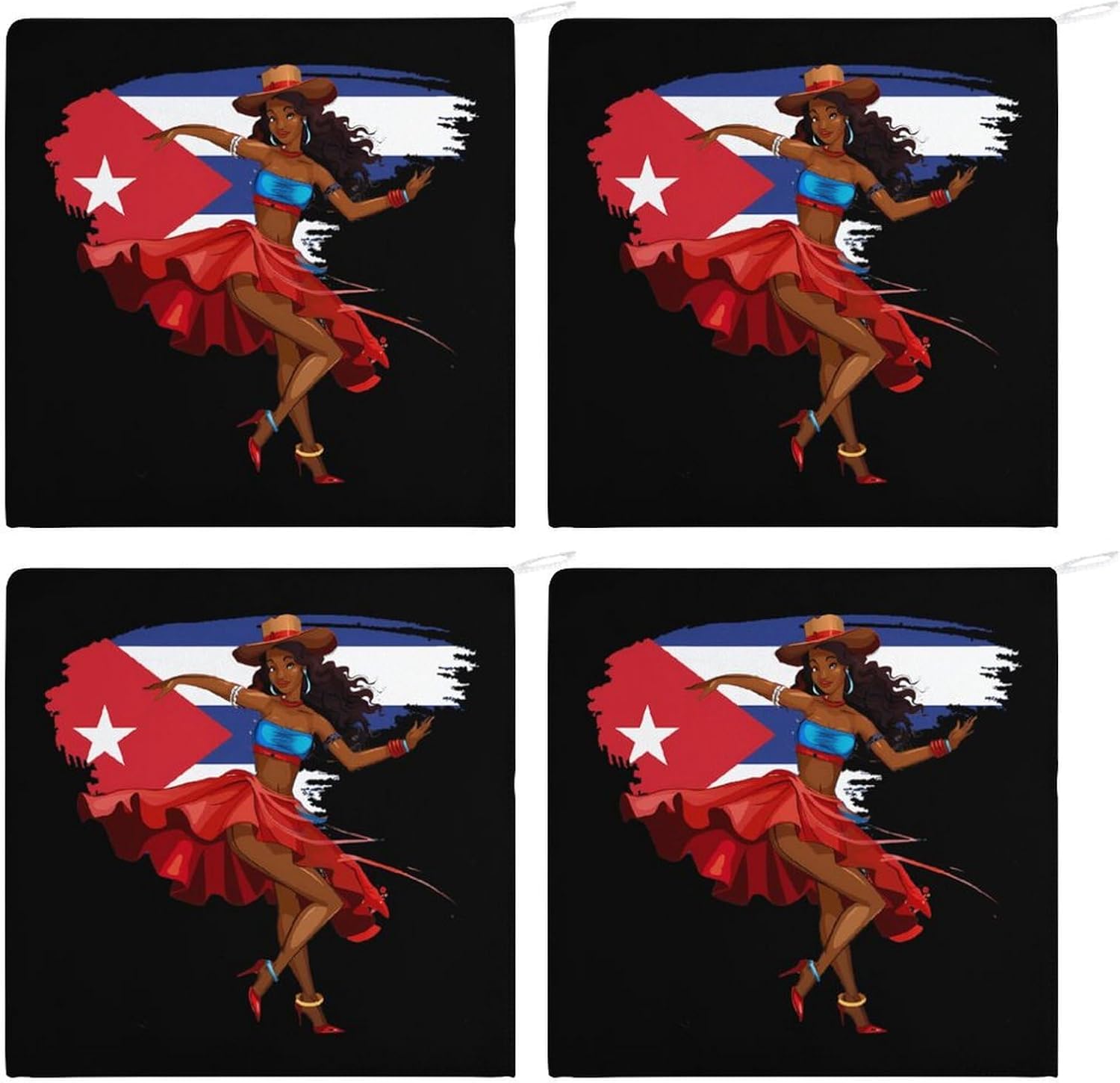 Afro Women Black Cubana Cuban Hand Towels for Bathroom Kitchen Towels Small Towel Handkerchiefs with Hanging Loop 4PCS