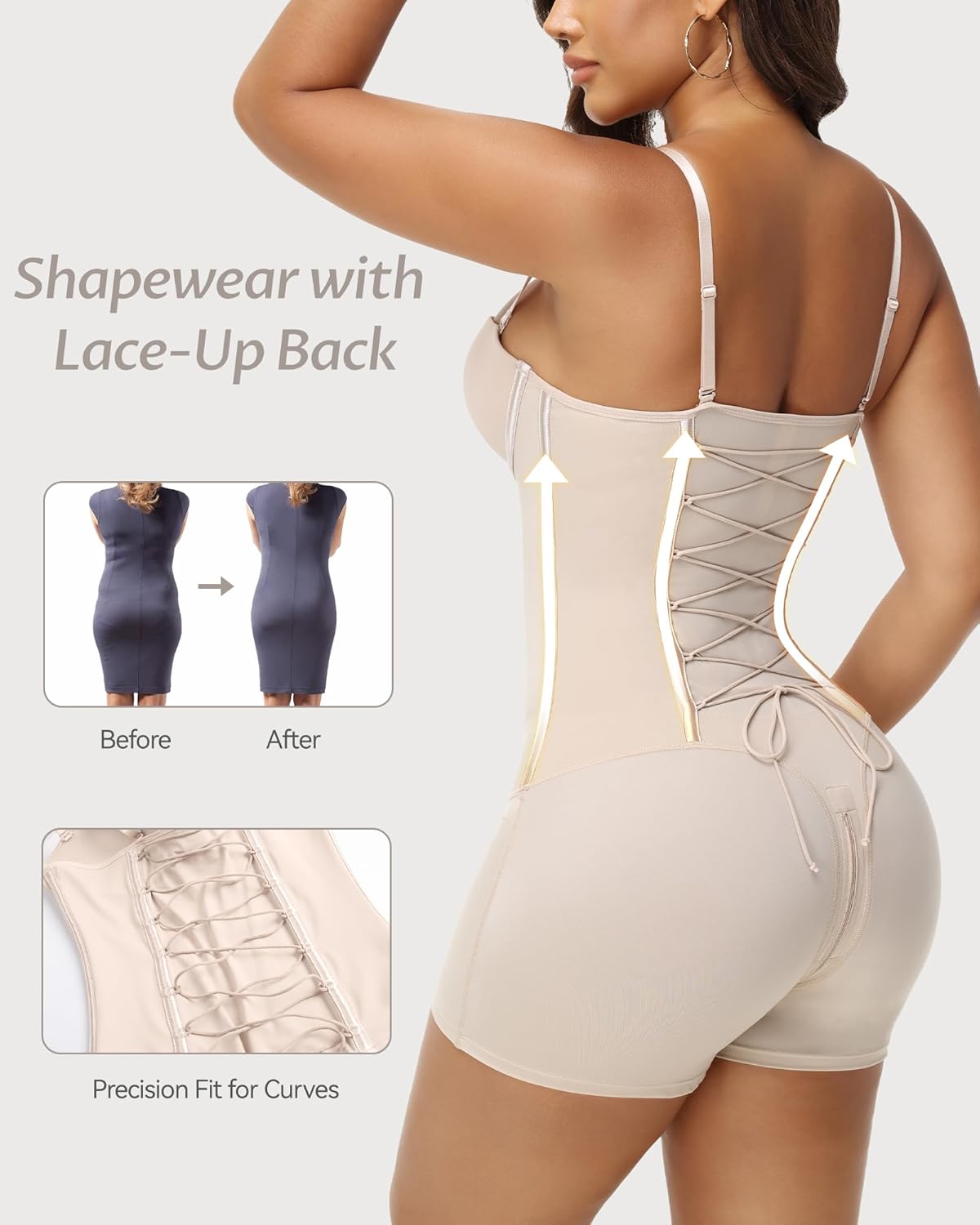 Strapless Shapewear for Women Lace-up Body Shper Backless Shpewear Bodysuit Butt Lifter - Image 2