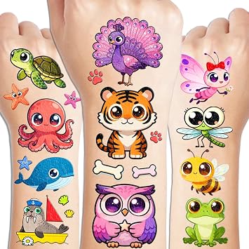 CHARLENT Animals Temporary Tattoos for Kids, 36 Sheets | 232 Mixed Cute Animals Tattoo Stickers for Boys Girls Birthday Party Supplies,Goodie Bag Stuffers & Decoration