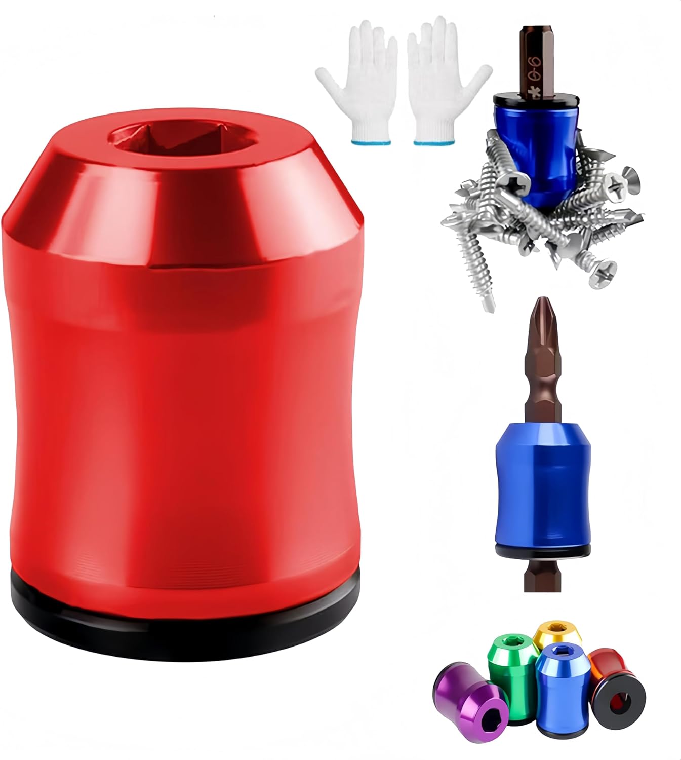 Screwdriver Head Magnetic Ring, 2026 New Magnetizer Screw Removable Household Tool Magnetic Screw holder Universal Magnetizer for Hex Screwdrivers & Power Bits (1, Red)