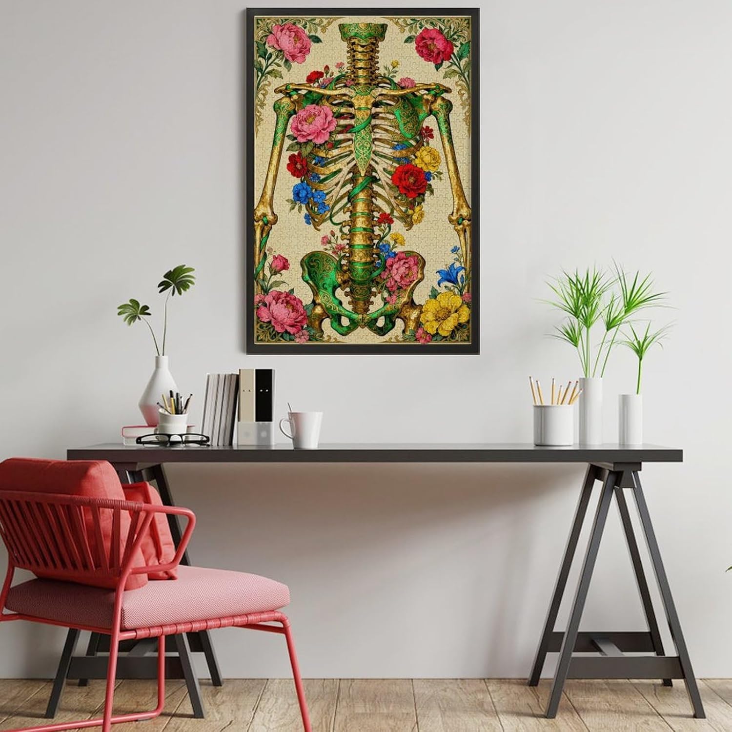Spine Skeleton Jigsaw Puzzle 1000 Pieces for Adults, Human Anatomy with Flower Artwork, Colorful DIY Puzzle, Challenging Family Activity, Relaxing Home Decor, Fun Educational Gift 30x20