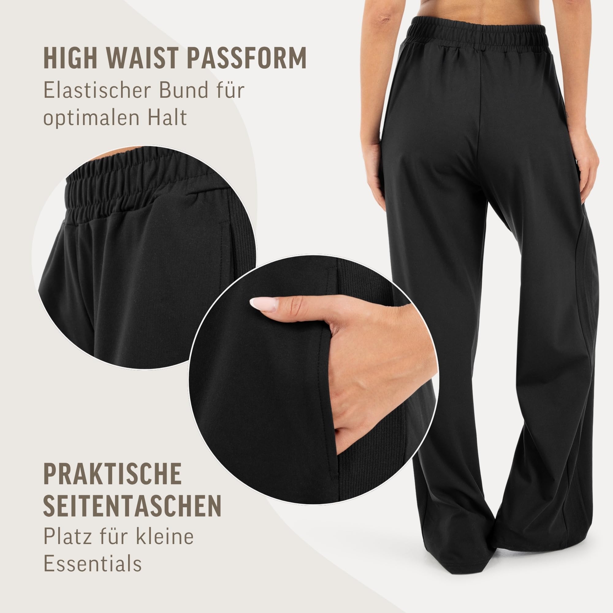 SMILODOX Jogginghose Jora Damen, Wide Leg High Waist Trainingshose mit Gerippter Seitenstruktur, elastischem Bund, weiches fließendes Material, Loose Fit Sporthose, Lange Freizeithose, Gym & Homewear