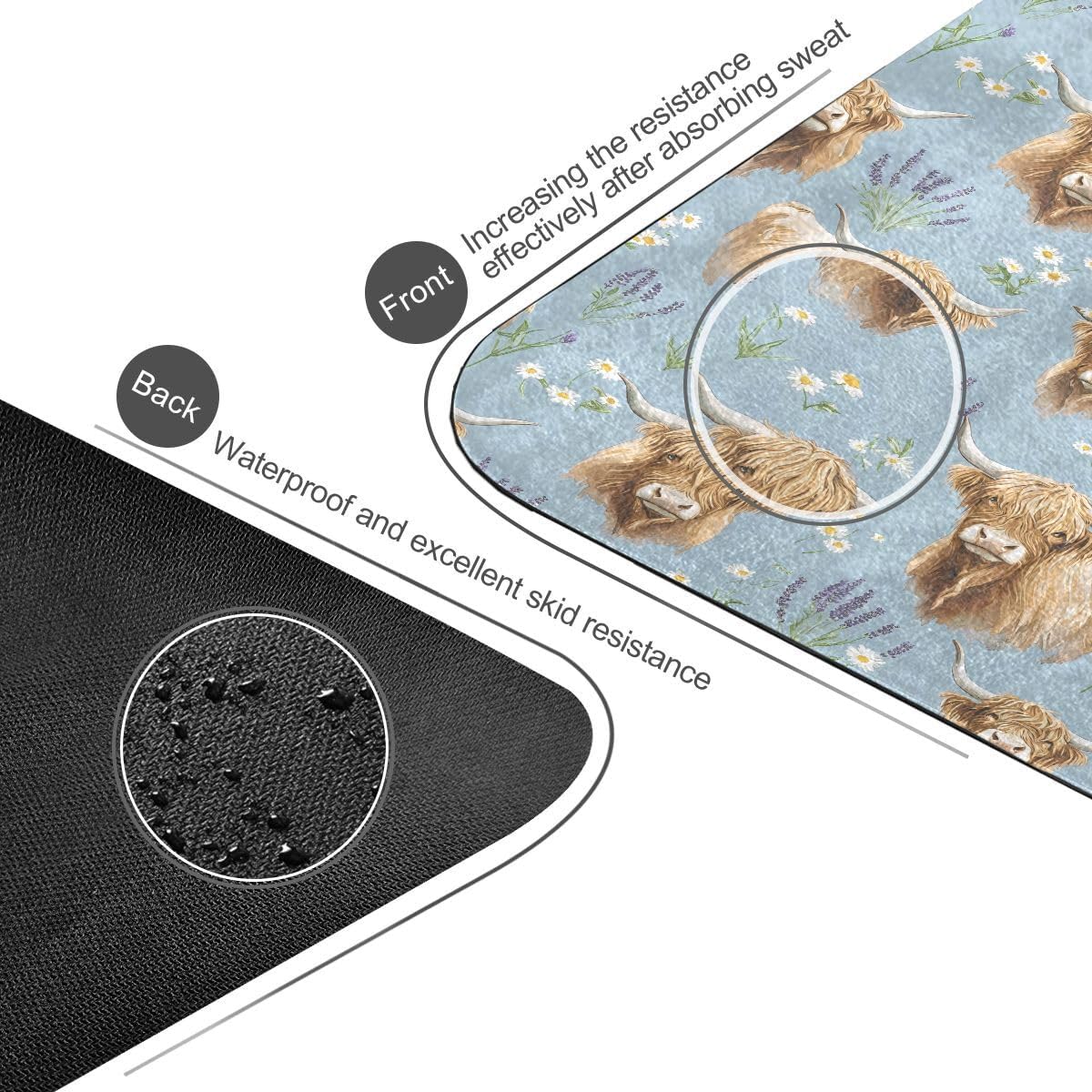 ALAZA Highland Cattle Lavender Pattern Yoga Mat Non Slip Fitness Exercise Mat, Workout Mat for Yoga, Pilates and Floor Exercises